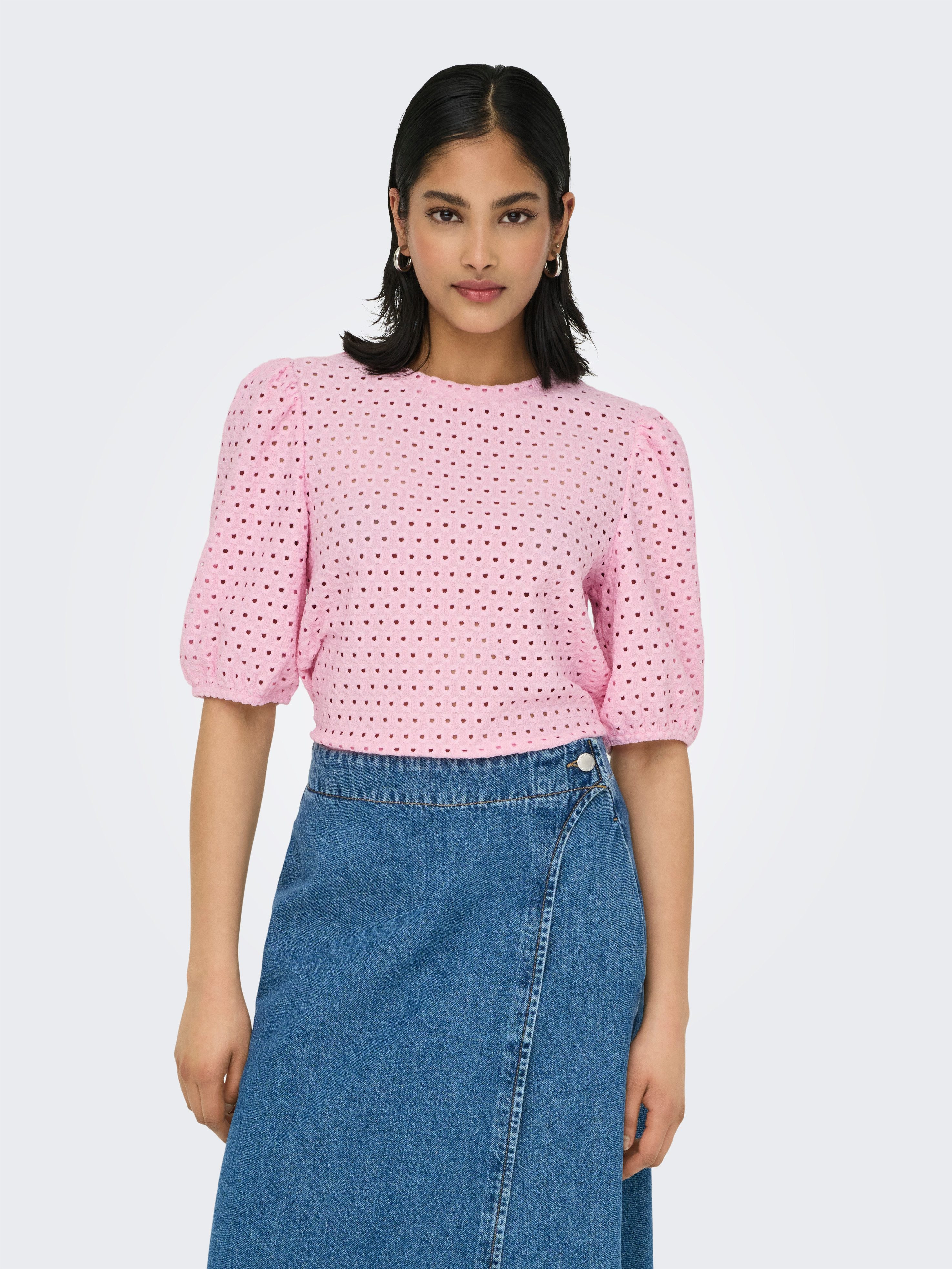 Only Shirt met korte mouwen ONLELISA S/S O-NECK TOP BOX JRS