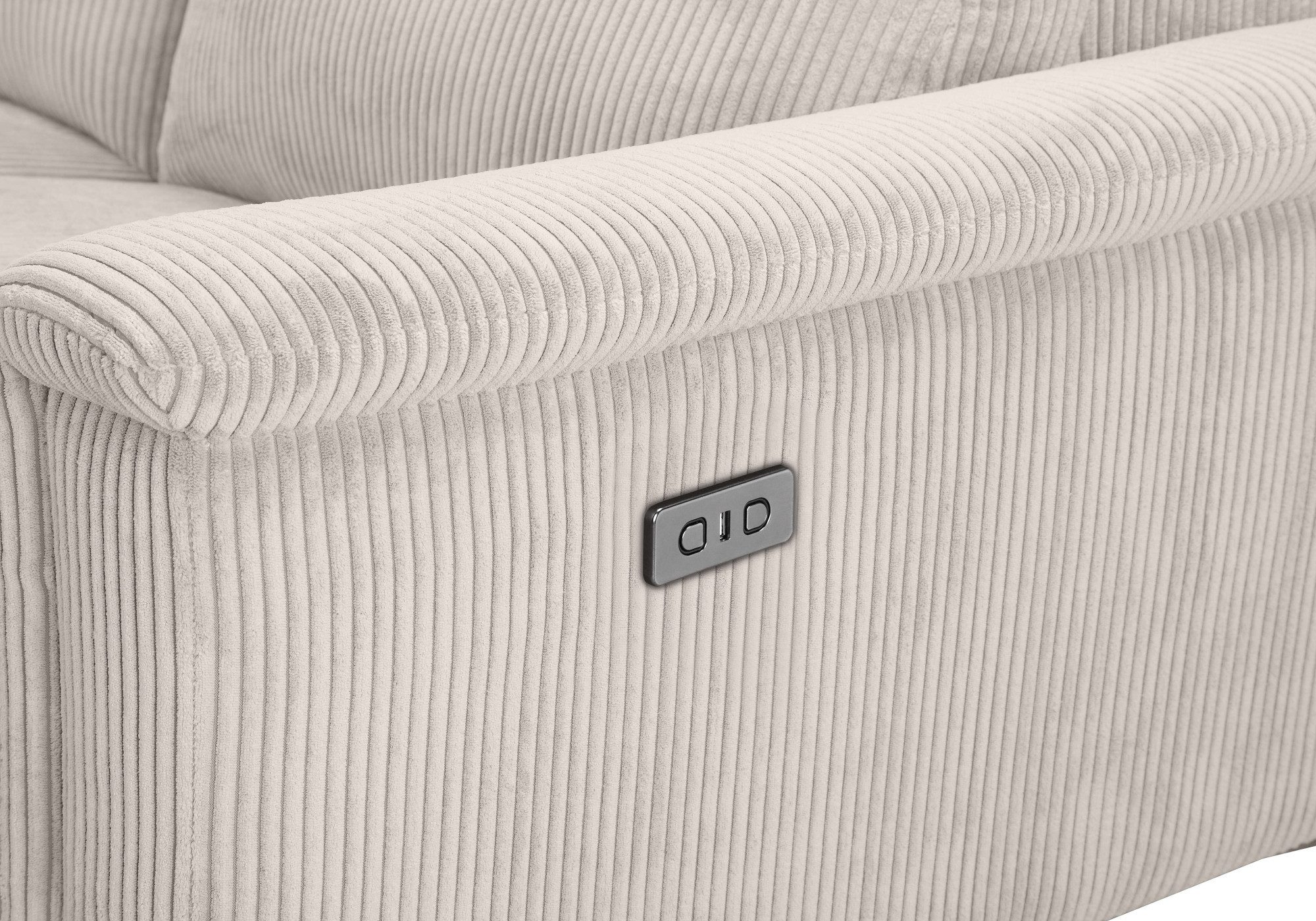Places of Style Hoekbank Lund in cord, L-vorm, 261 cm, handmatige en elektrische relaxfunctie