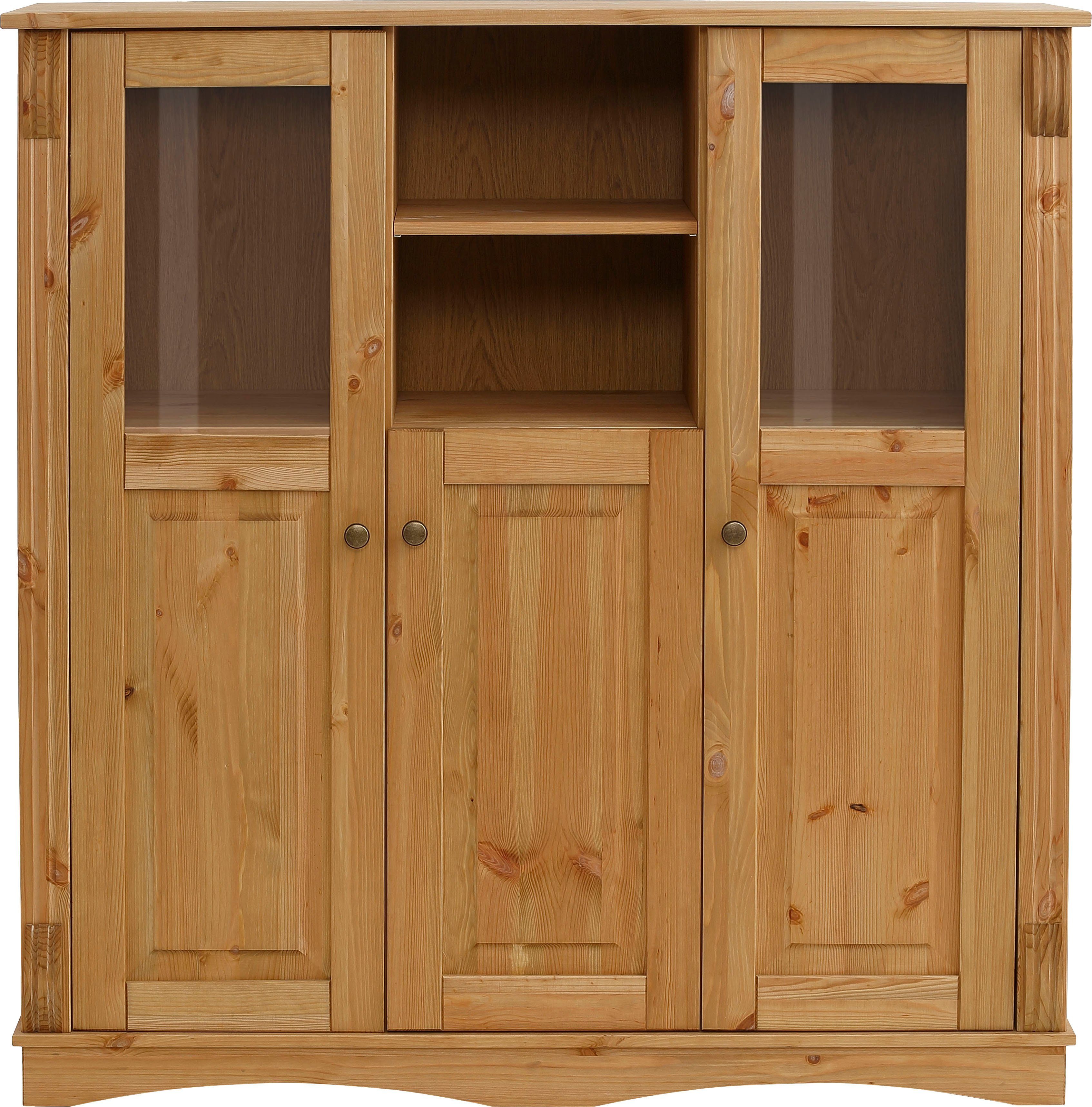 Home affaire Highboard Teresa Breedte 119 cm, deuren met glazen inzetstukken, van massief grenen, FSC®