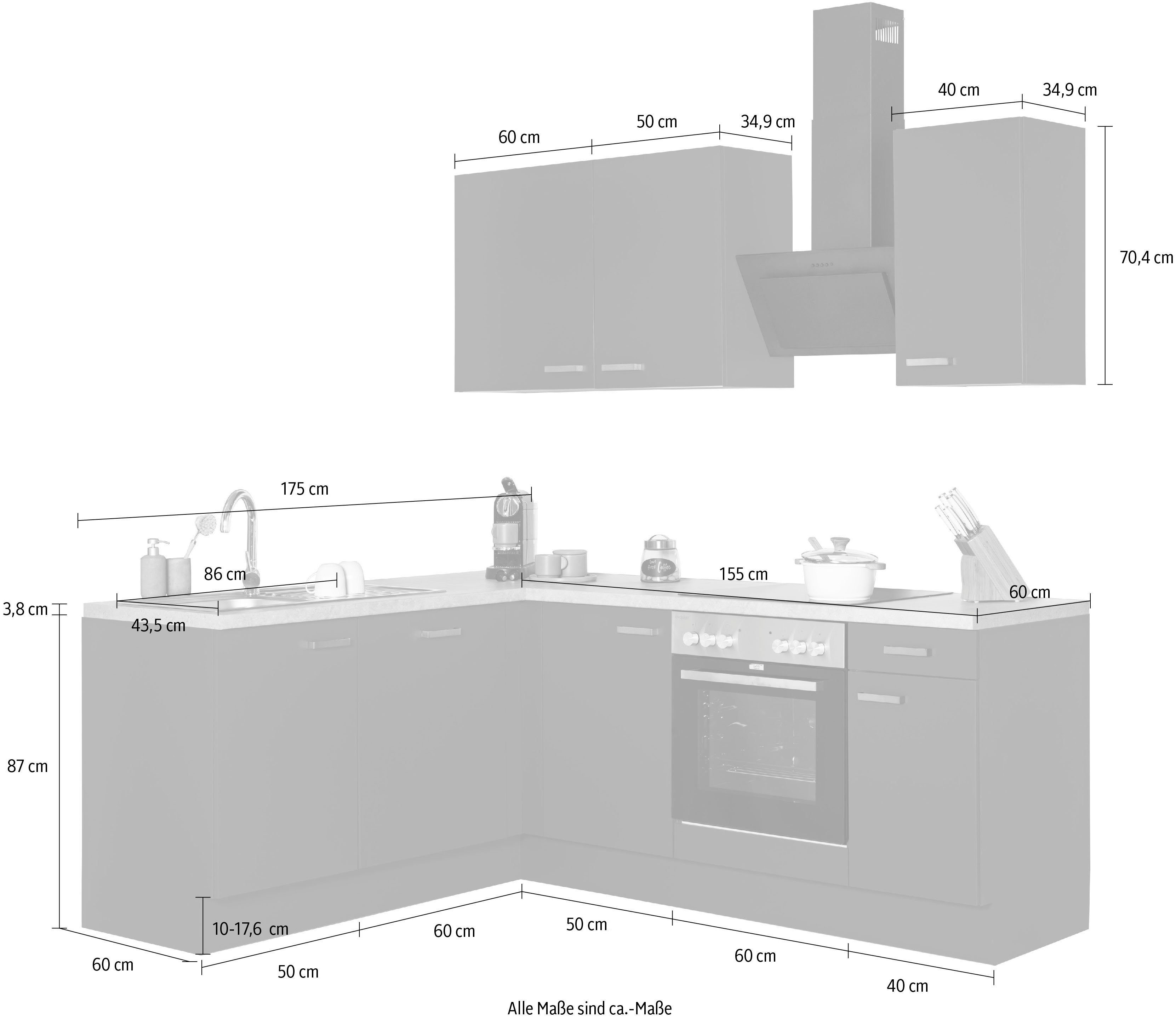 OPTIFIT Hoekkeuken Parma zonder elektrische apparaten, breedte 215x175 cm