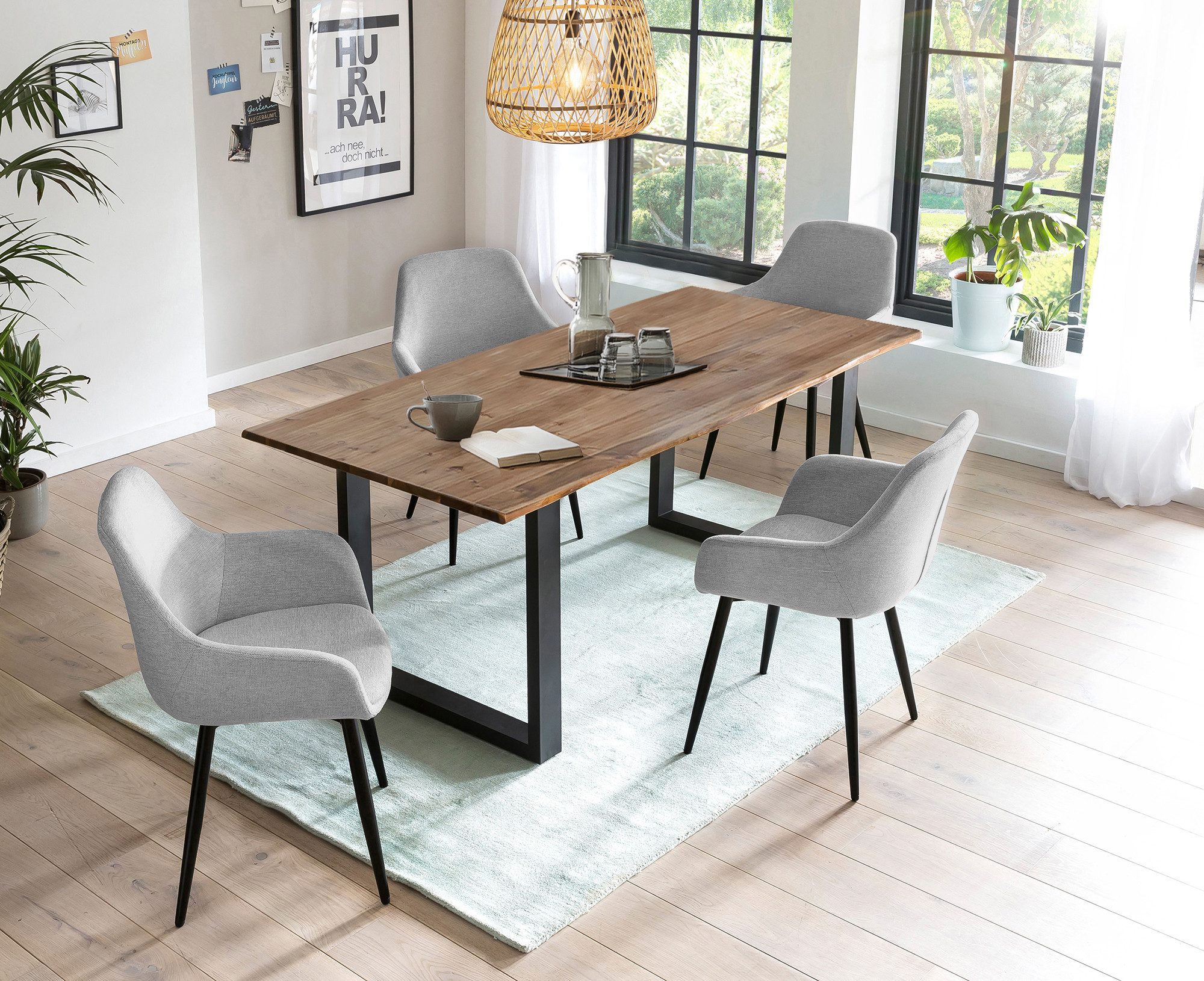 SalesFever Eethoek Tafelblad behandeld met OSMO hardwasolie in zijdeglans afwerking (set, 5-delig) eethoeken grijs