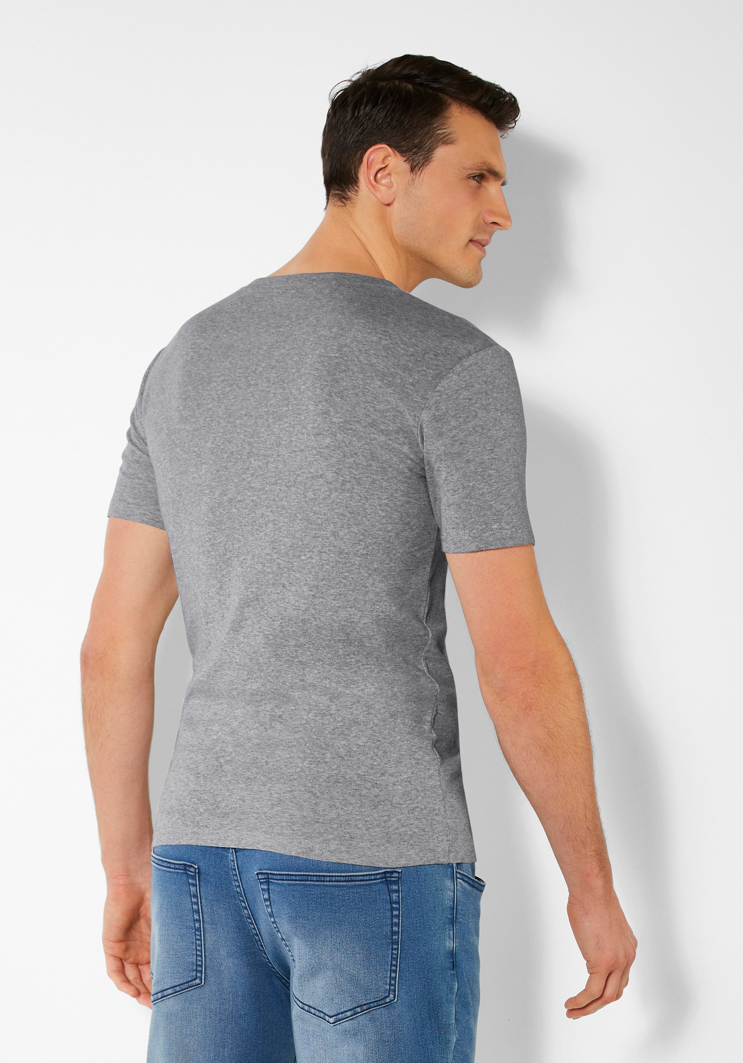 H.I.S T-shirt met een verfijnde knoopsluiting perfect als onderhemd (set)