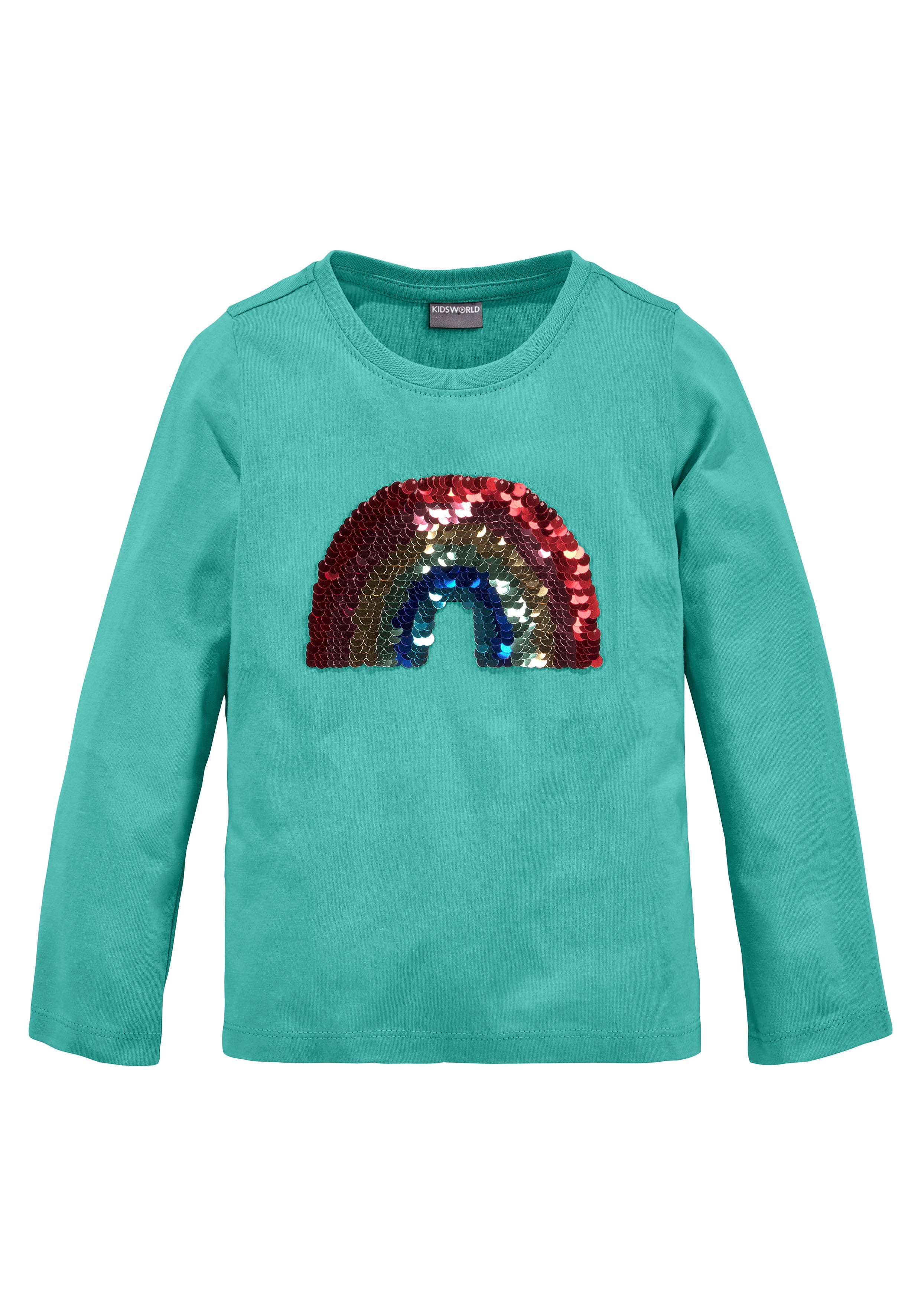 KIDSWORLD Shirt met lange mouwen Regenboog pailletten-applicatie Lange mouwen, basic pasvorm, met glanzende pailletten-applicaties
