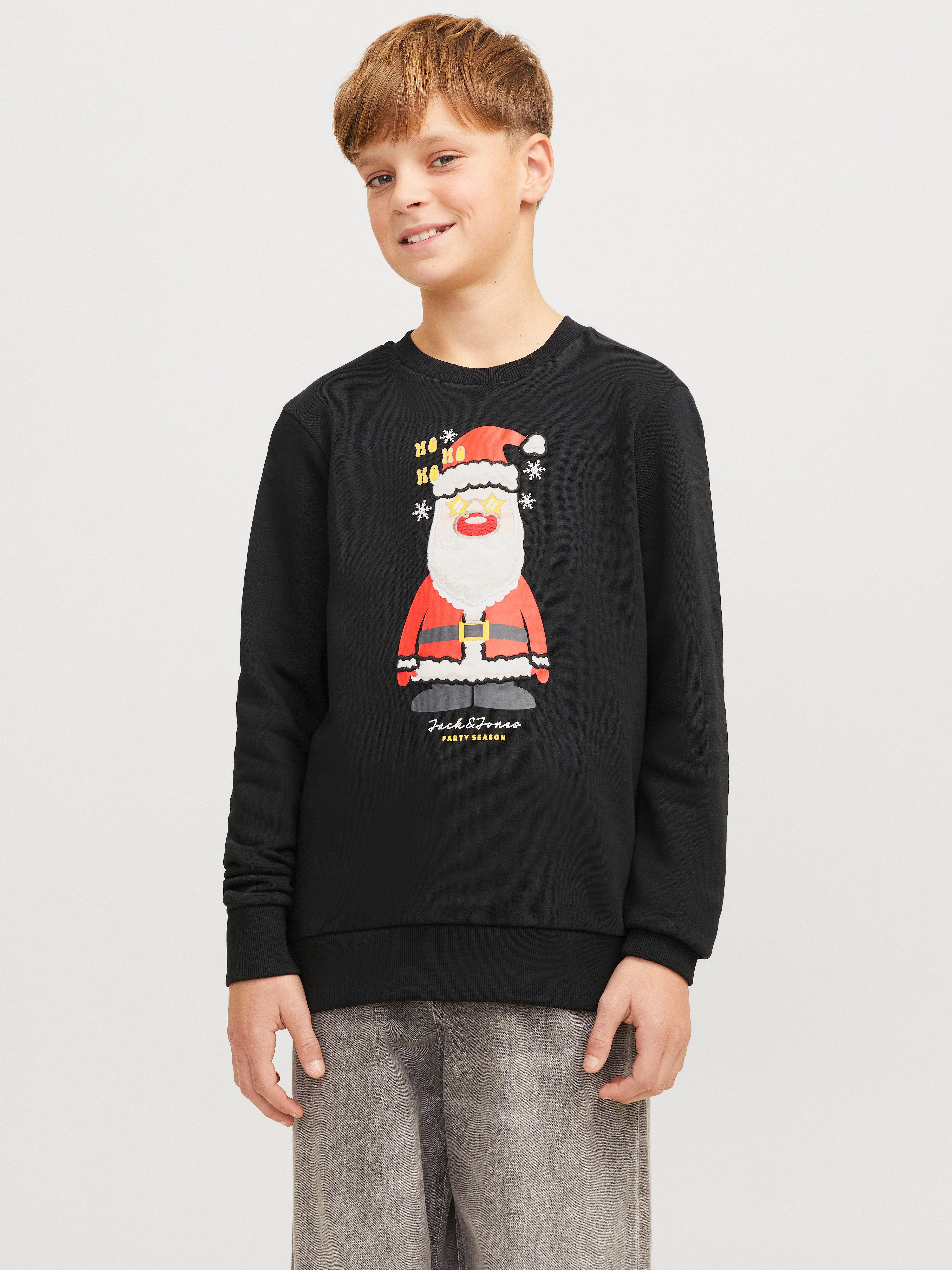Jack & Jones Junior Sweatshirt JJXMAS JOLLY SWEAT CREW NECK JNR jongens sweatshirts maat 152 zwart
