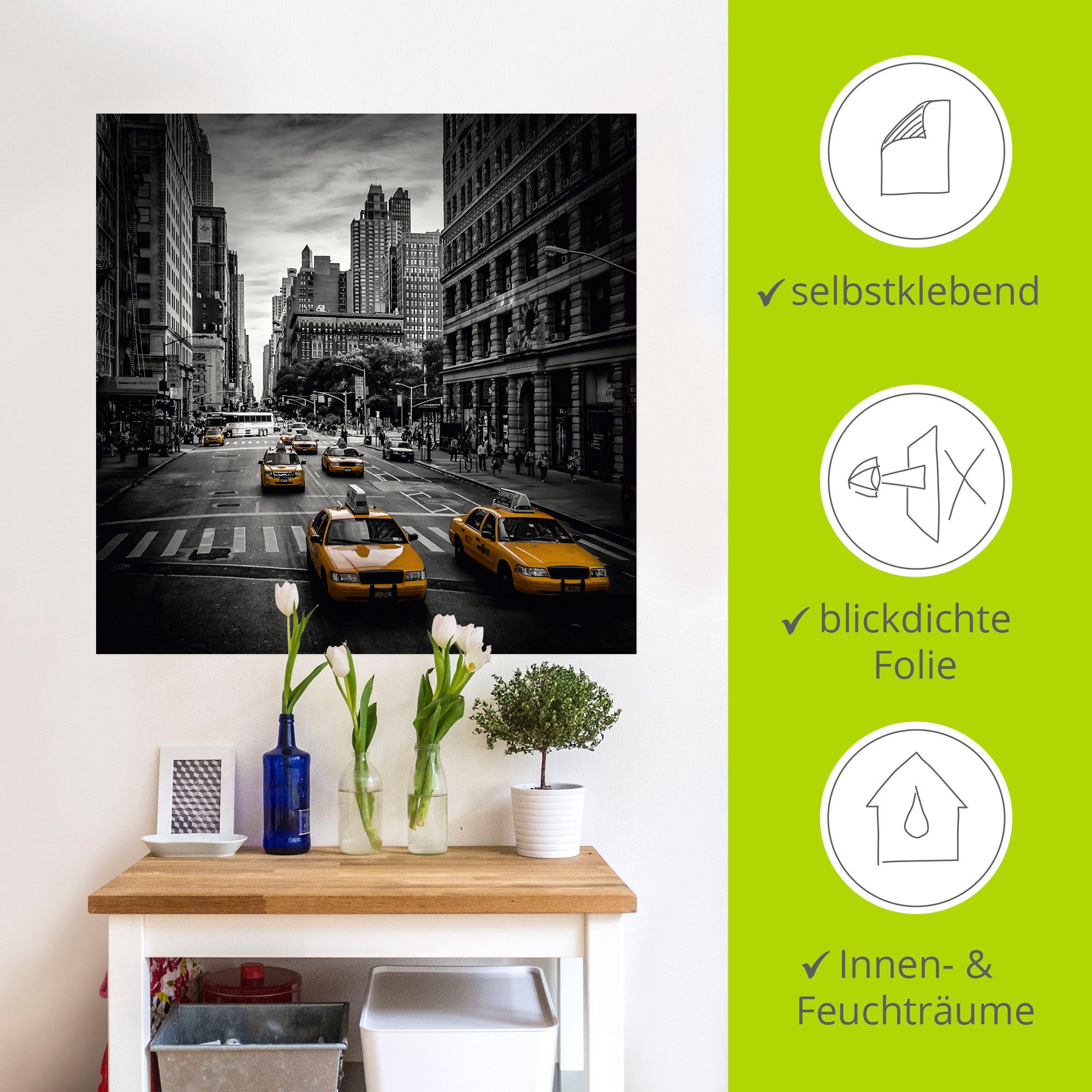 Artland Artprint New York City Verkeer 5th Avenue als artprint van aluminium, artprint voor buiten, artprint op linnen, poster, muursticker