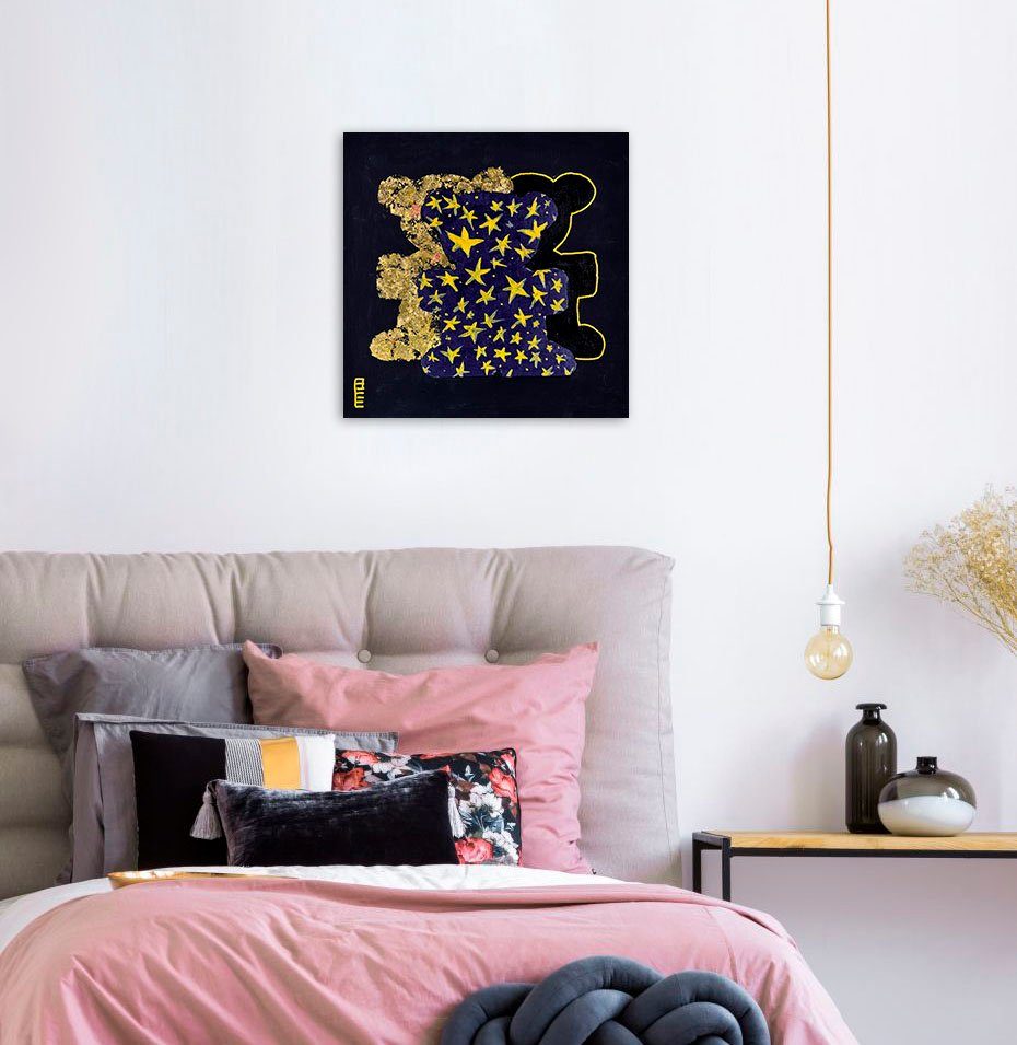 queence Artprint op linnen Bears IV Premium canvasstof, handgemaakt in Duitsland (1 stuk) foto schilderijen maat 60 cm x 60 cm goud