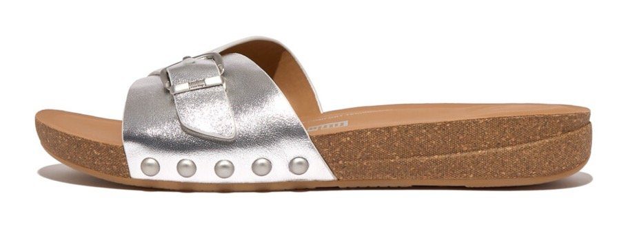 Fitflop Slippers IQUSHION ADJUSTABLE BUCKLE METALLIC-LEATHER SLIDES sleehak, zomerschoen, slippers met verstelbare bandage dames sandaaltjes maat 36