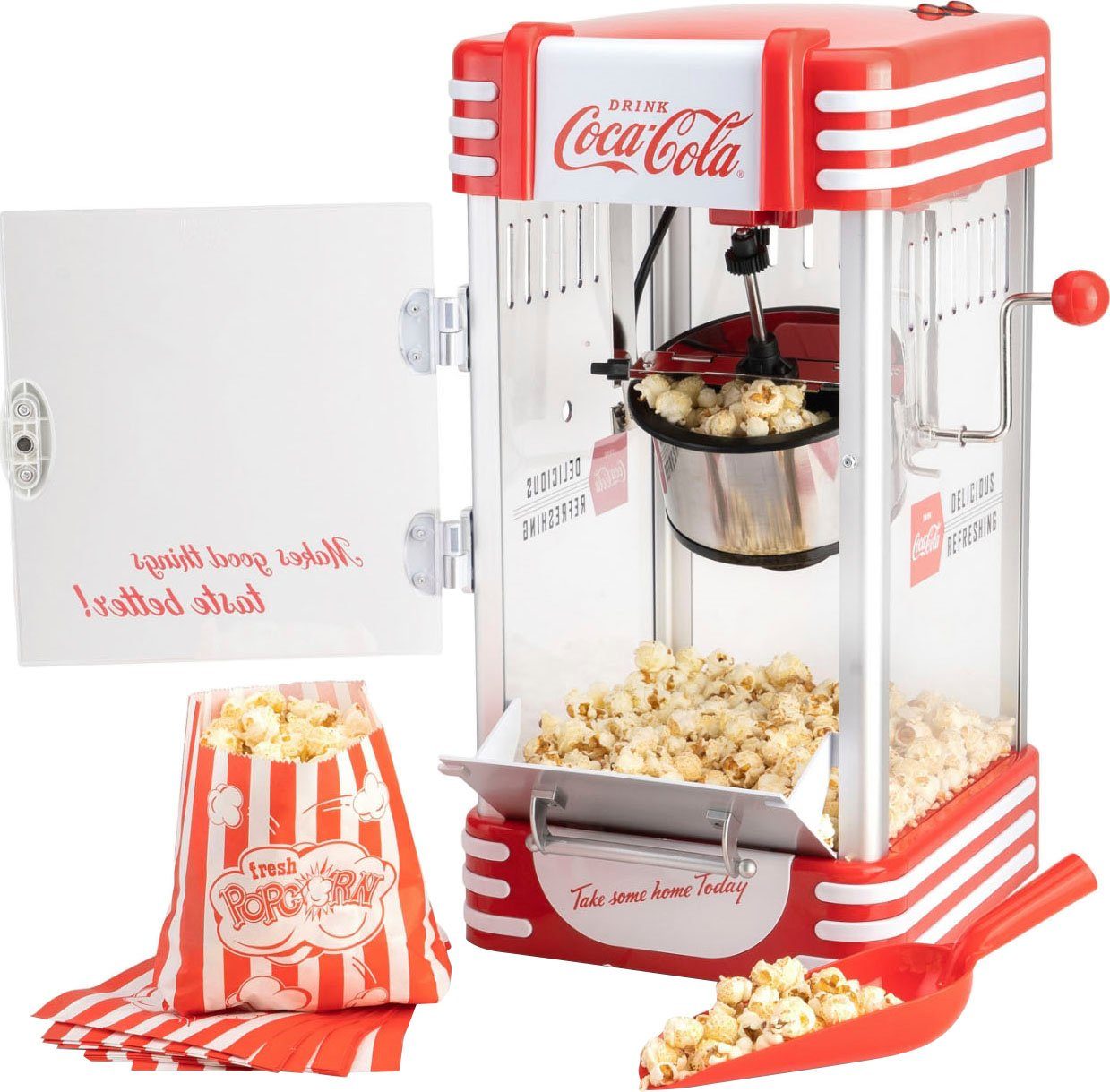 SALCO Popcornmachine Coca-Cola SNP-27CC Grote bereidingscontainer van 60 ml met geïntegreerd...