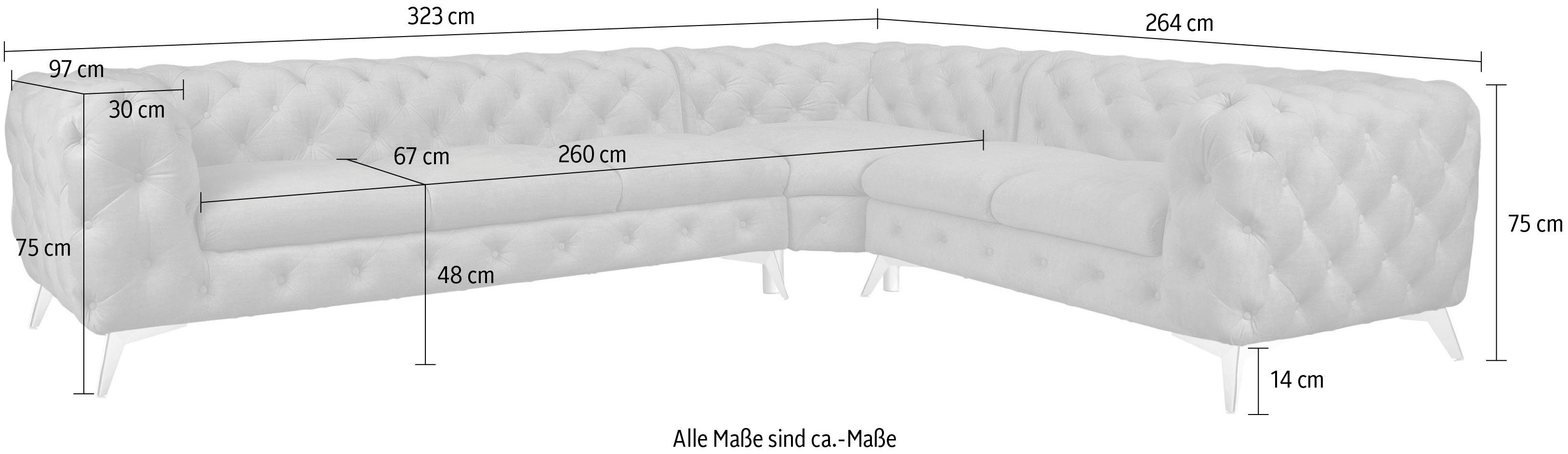 Leonique Chesterfield-bank Glynis L-vorm luxueuze capitonnage, moderne chesterfield look, kleur van de poten ter keuze