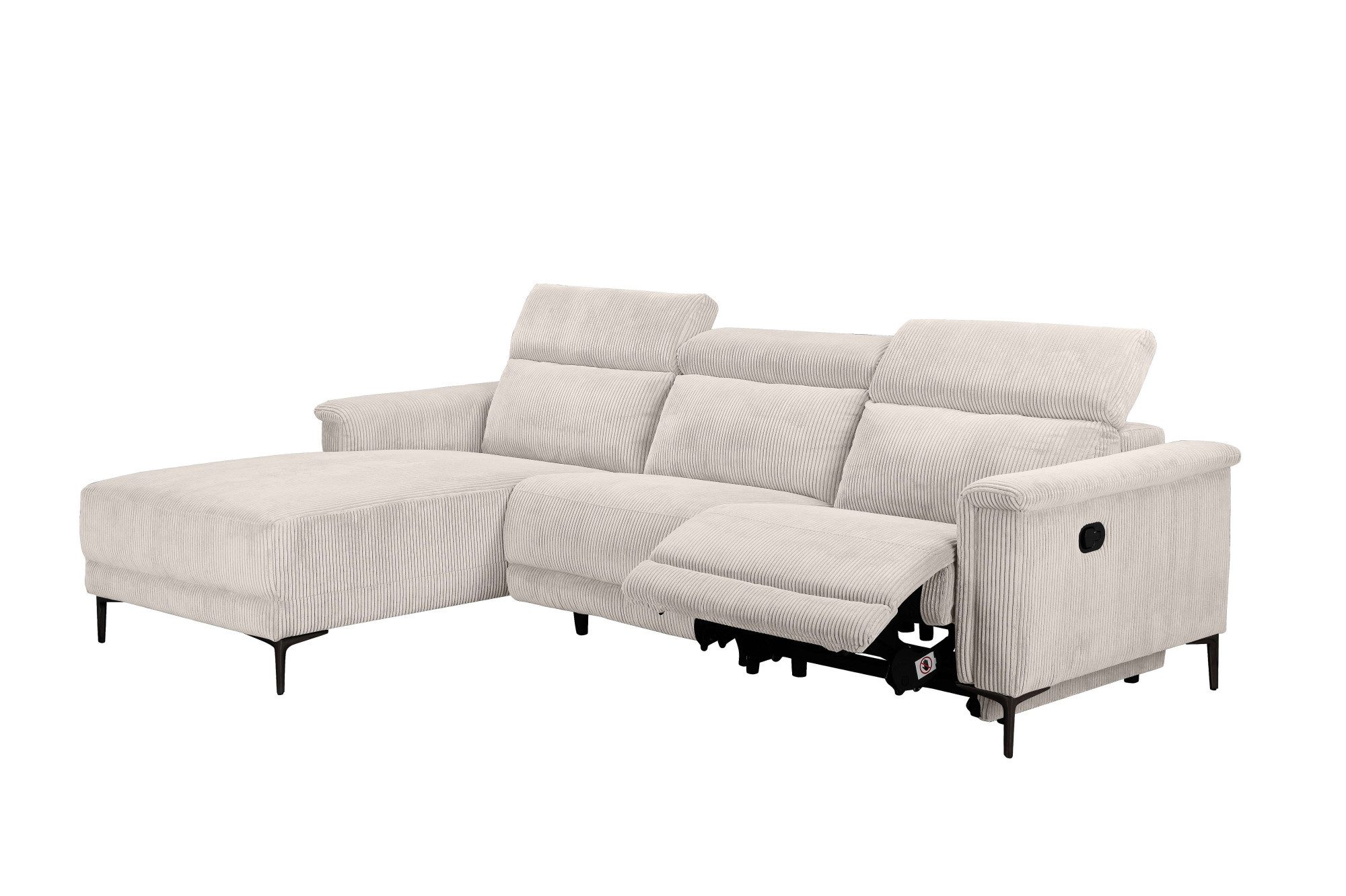 Places of Style Hoekbank Lund in cord, L-vorm, 261 cm, handmatige en elektrische relaxfunctie