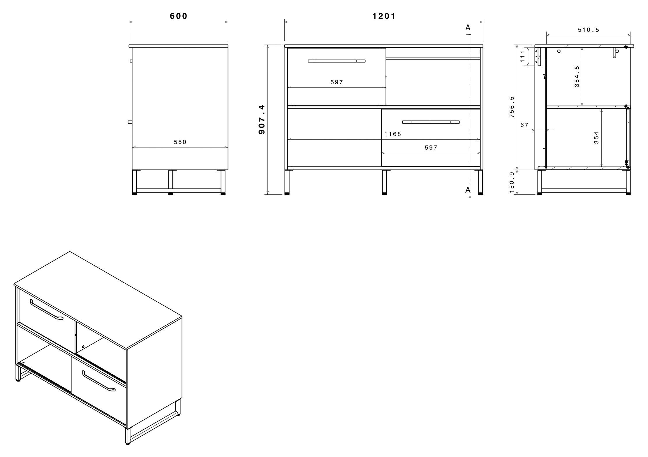 Parisot Kastenset Wave 1, Keuken kast, buffetset, keuken Deuren met softclose functie, werkblad van eiken - gefineerd (set, 9 stuks)