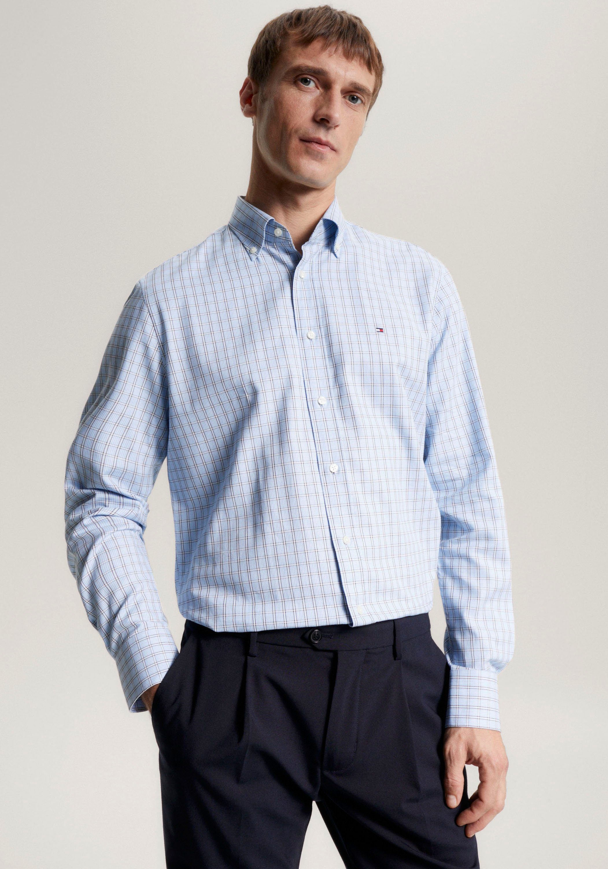 Tommy Hilfiger Geruit overhemd CL STRETCH BUSINESS CHK RF SHIRT heren casual overhemden maat 37 blauw