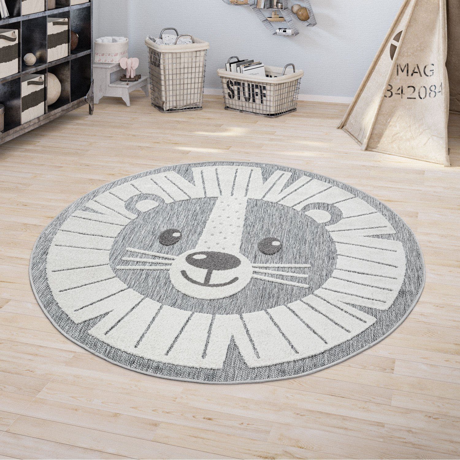 Paco Home Kindervloerkleed Tweet 464 Platweefsel, reliëfeffect, motief leeuw, geschikt voor binnen en buiten