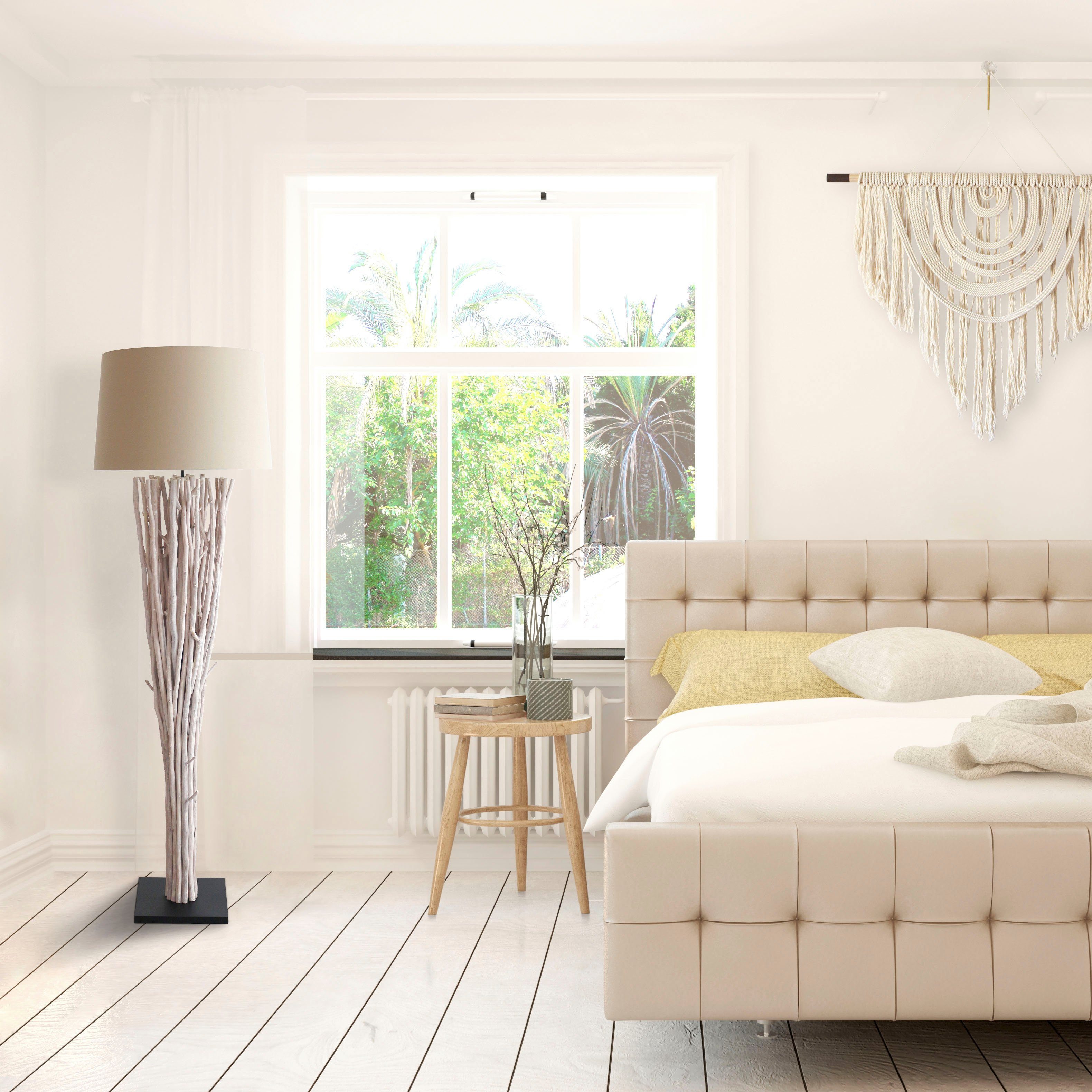 SalesFever Staande lamp Easton handgemaakt, met linnen kap (1 stuk)