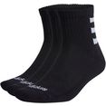 adidas performance functionele sokken half-cushioned 3 strepen quarter-sokken, 3 paar met een frottézool zwart