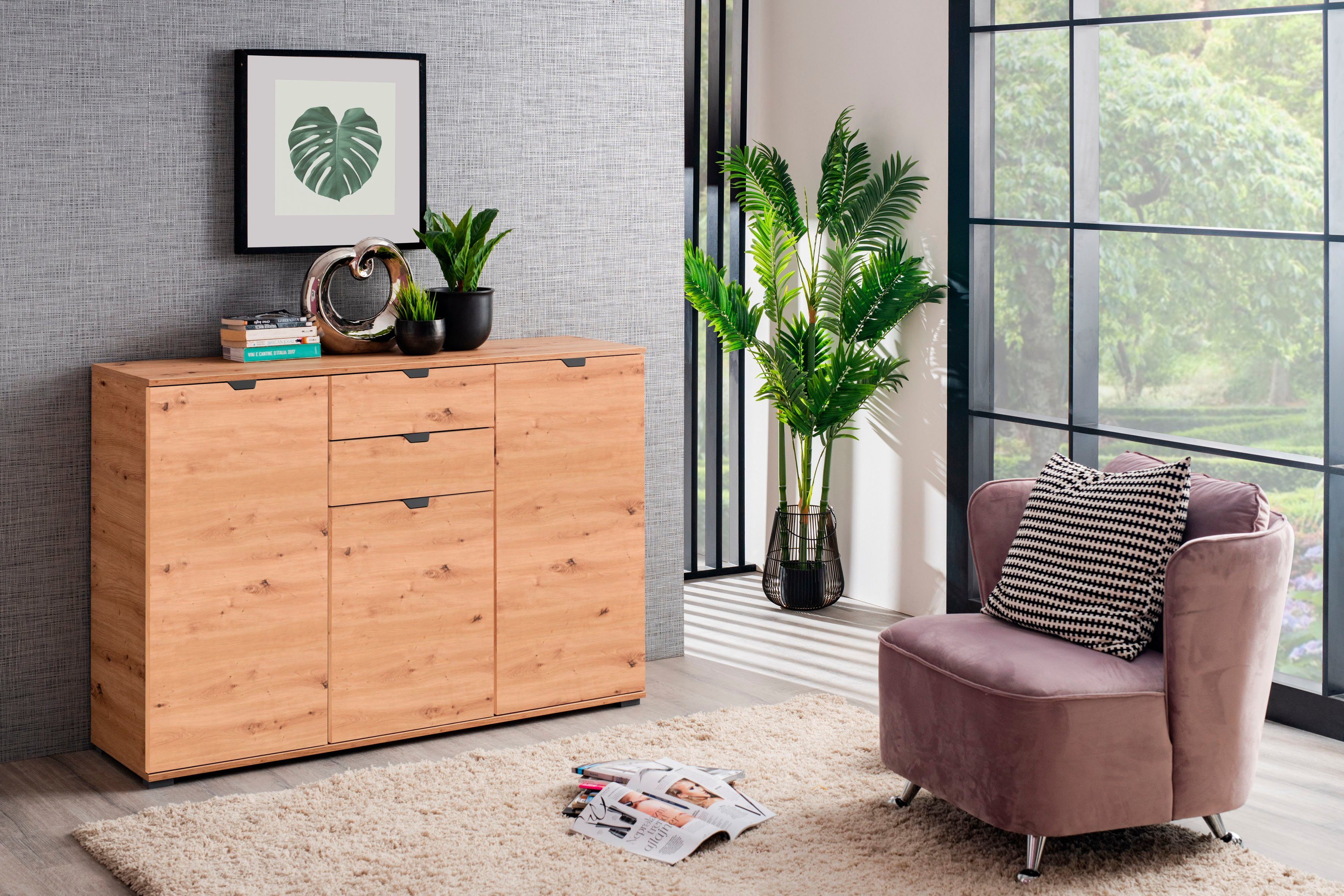 INOSIGN Dressoir Duero Commode met 2 lades, Breedte 135 cm dressoirs maat 135x40x95 cm beige