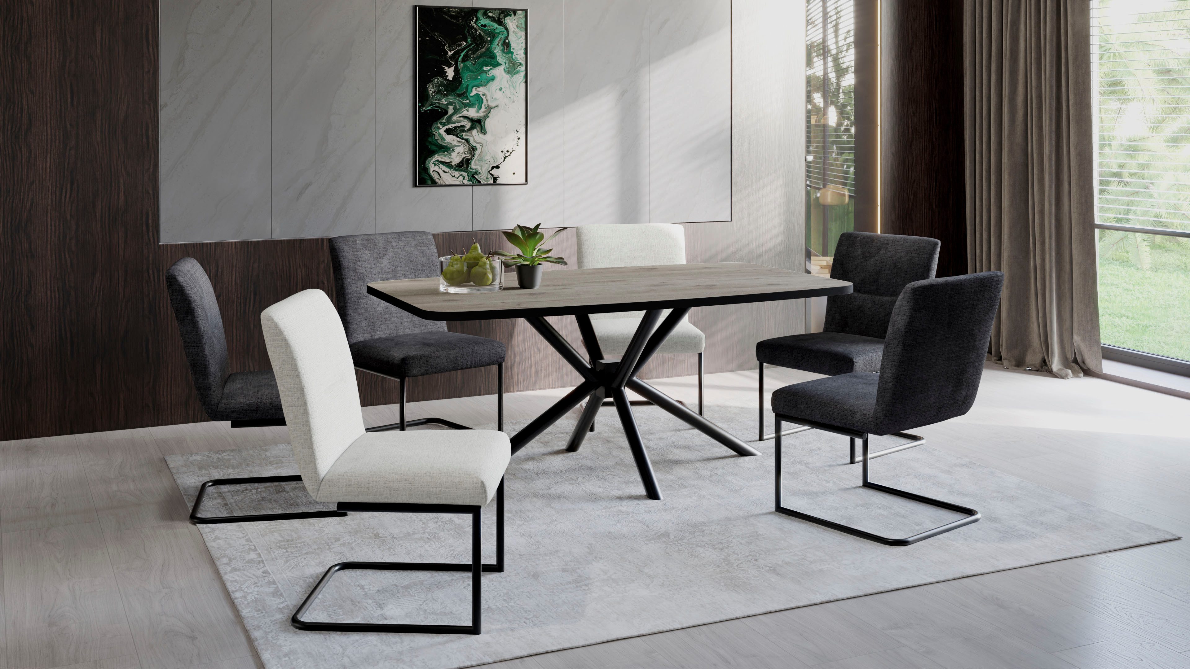 HELA Eettafel Jana ABS-kant, melamine, bootvormig, verdubbeld, breedte 180 cm (1 stuk)
