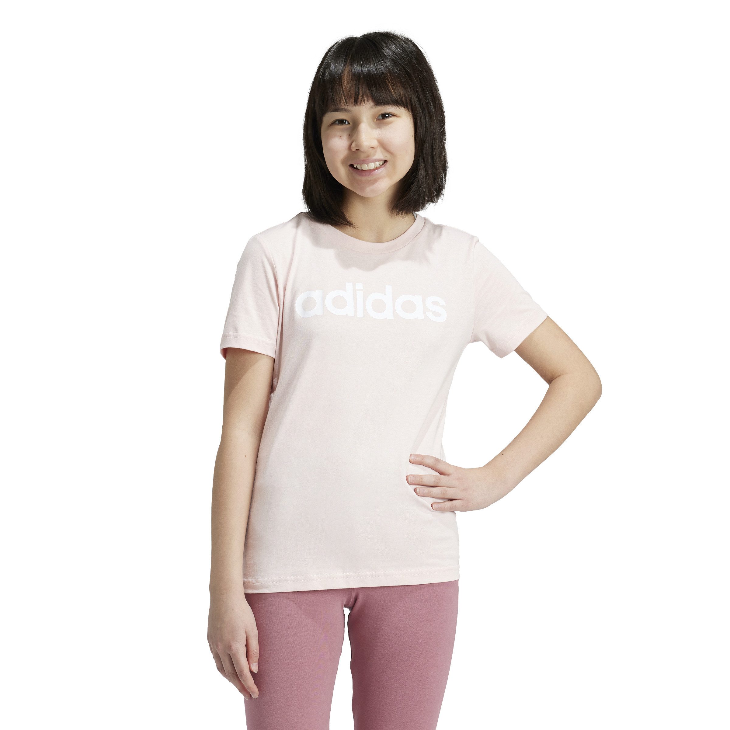 Adidas Sportswear T-shirt met logo lichtroze wit Meisjes Katoen Ronde hals 152