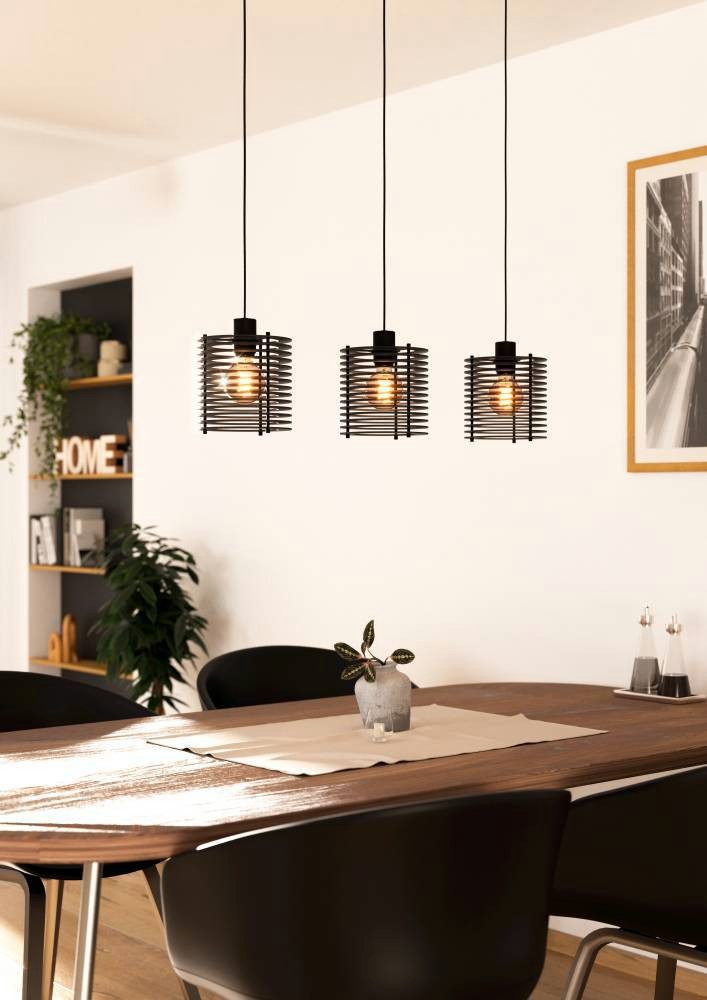 EGLO Hanglamp SEGOVIA Hanglamp, metaal en hout in zwart, E27 fitting, L 88 cm (1 stuk) hanglampen zwart