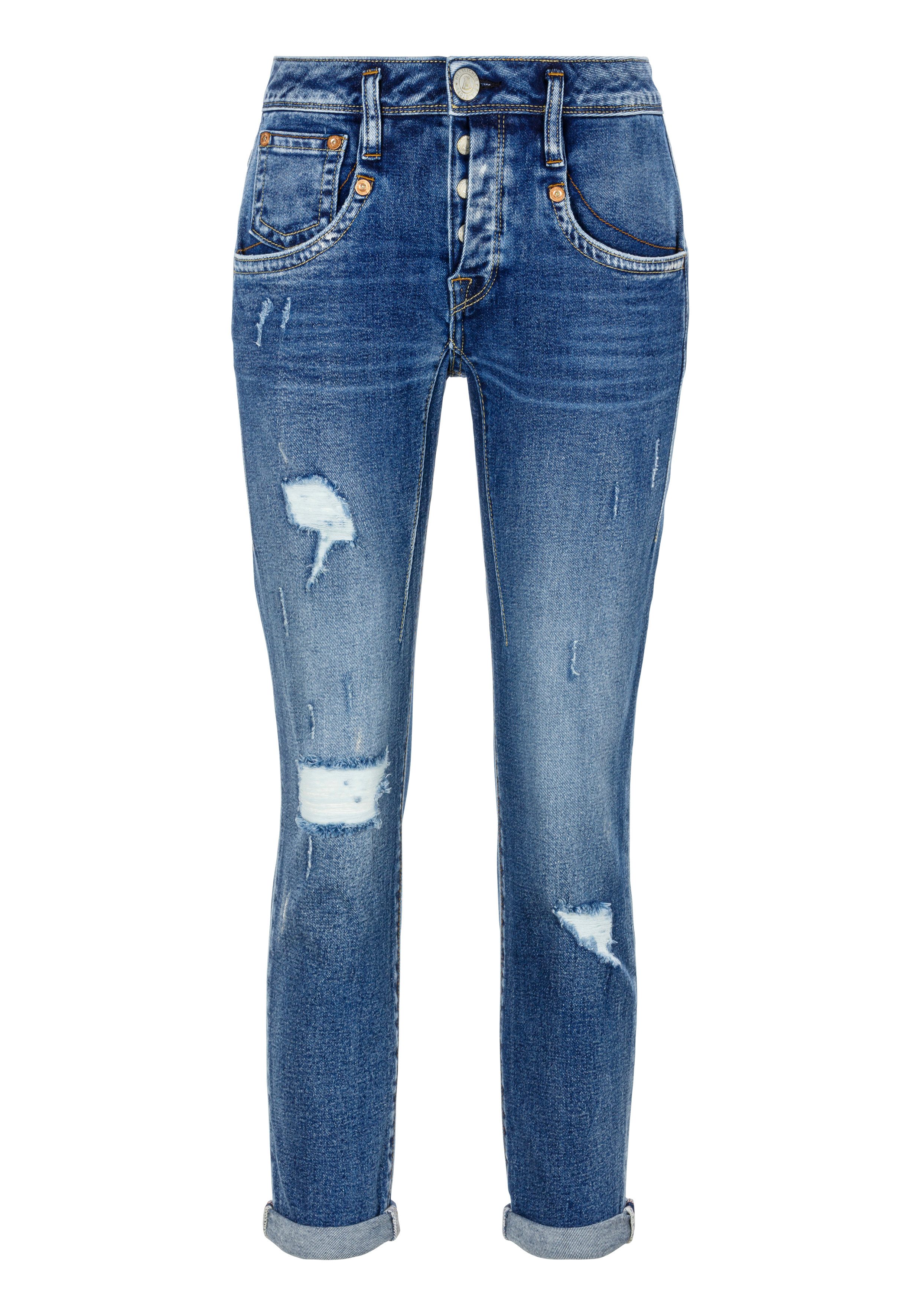 Herrlicher 7 8 jeans Shyra Cropped Denim Comfort met half blinde knoopsluiting
