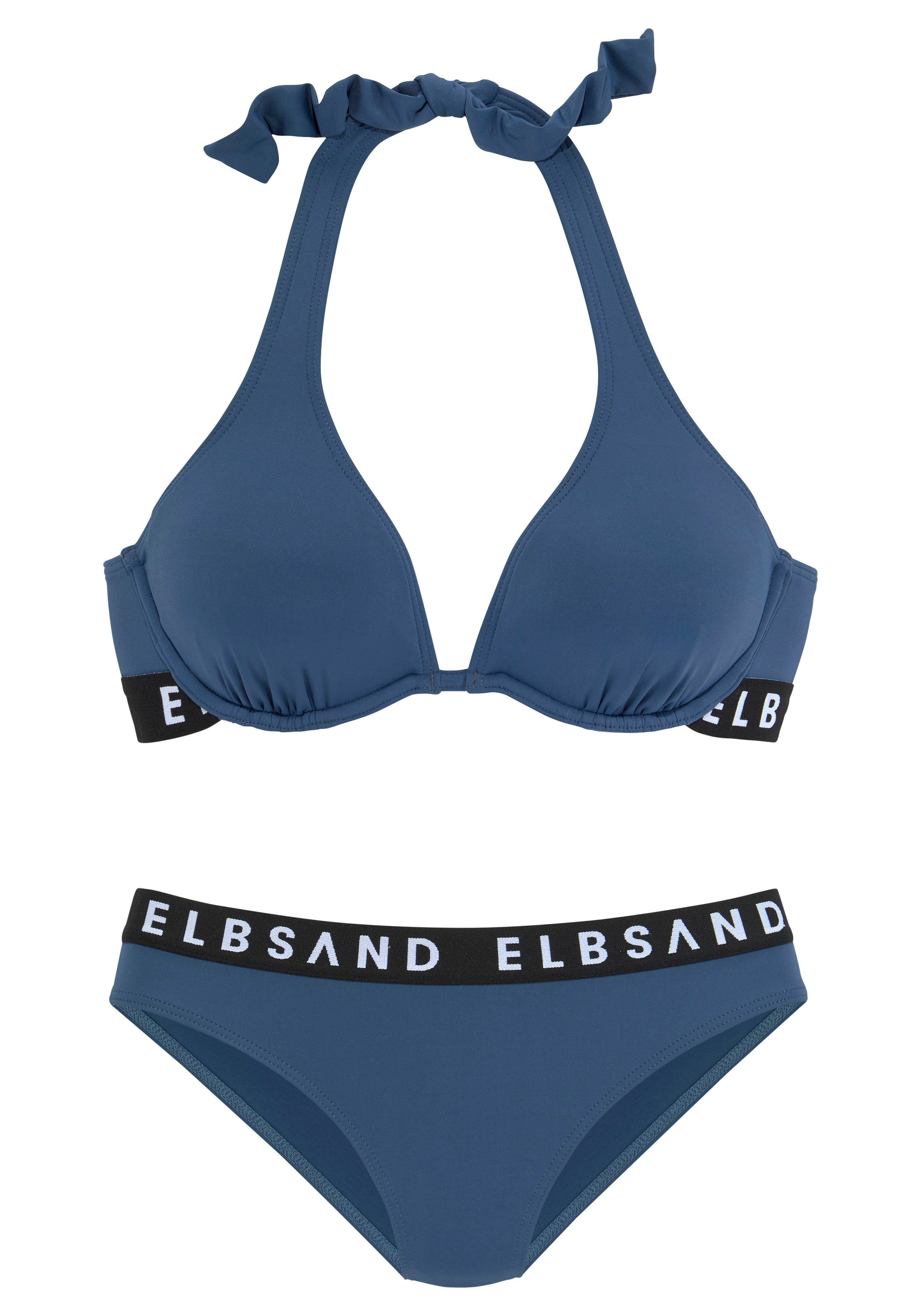 Elbsand Beugelbikini met merkopschriften in contrastkleur