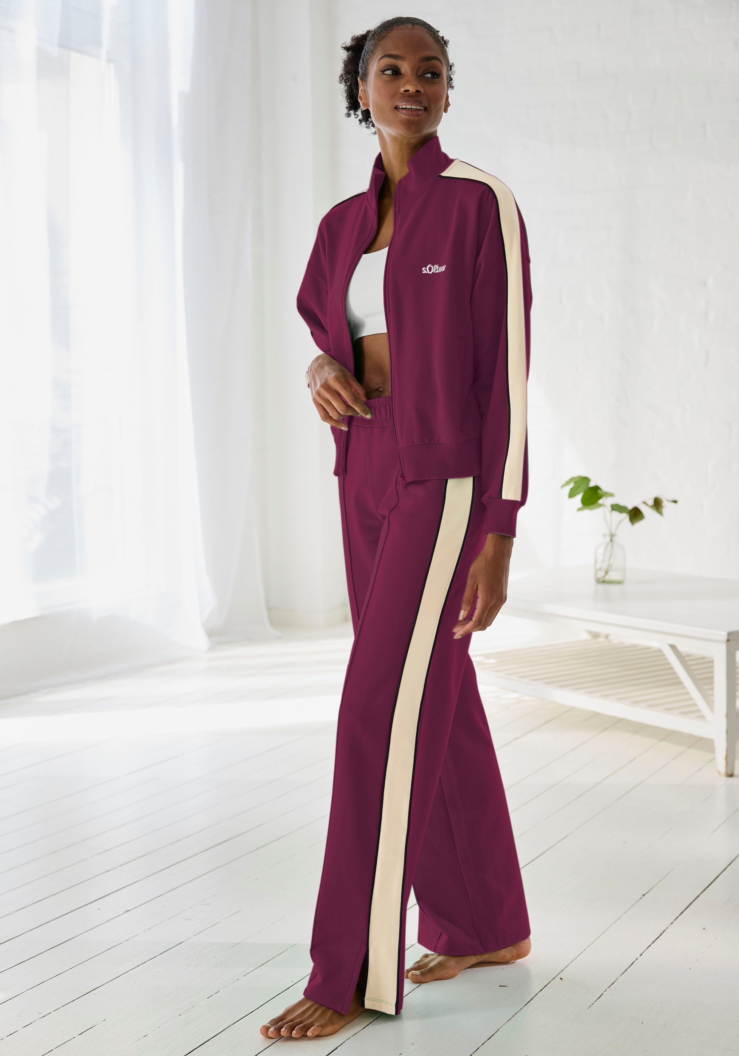 s.Oliver RED LABEL Beachwear Sweatbroek Loungebroek met contraststrepen en pipings, loungewear
