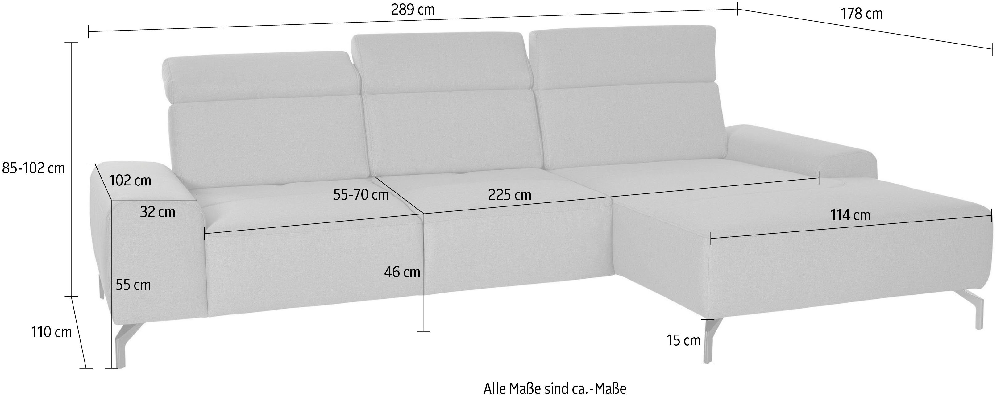 sit&more Hoekbank Gizeh L-vorm Poothoogte 15 cm, inclusief zitdiepteverstelling en verstelbare hoofdsteun