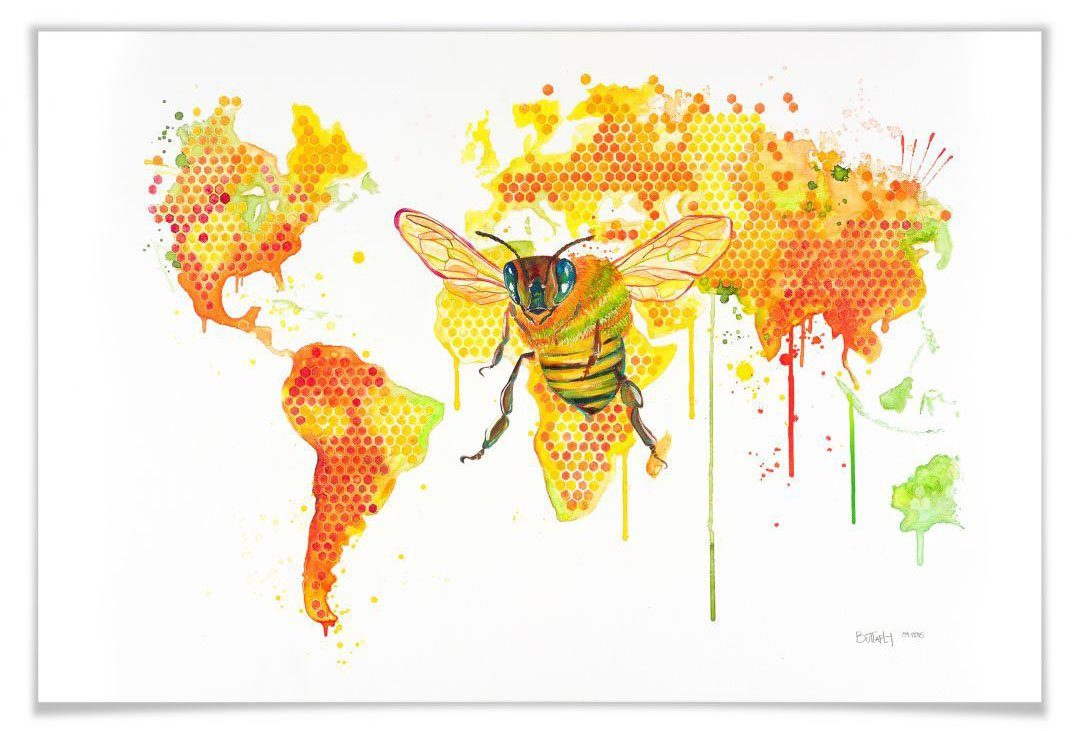 Wall-Art Poster Bees World Poster, artprint, wandposter (1 stuk)