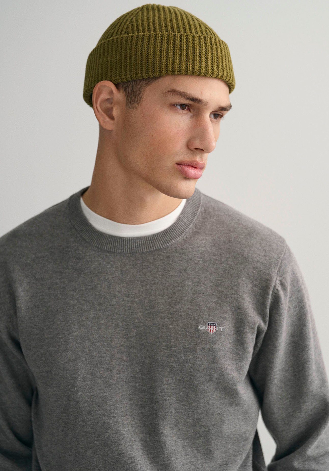 Gant Trui met ronde hals CLASSIC COTTON C-NECK Premium breipullover van zachte 100% katoen, overgangspullover