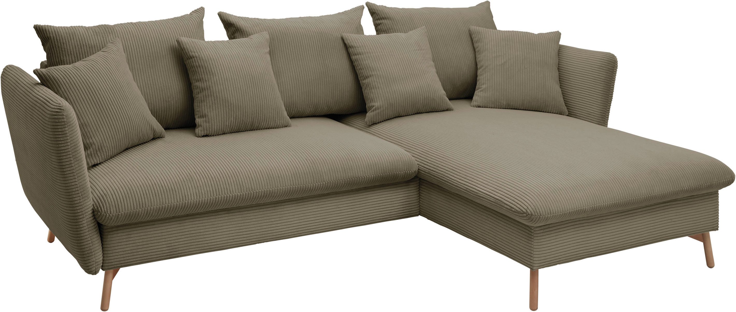 andas Hoekbank MERLE, 258 cm, L-vorm, prachtige corduroy, met slaapfunctie en bedlade, ligoppervlak 224 x 139