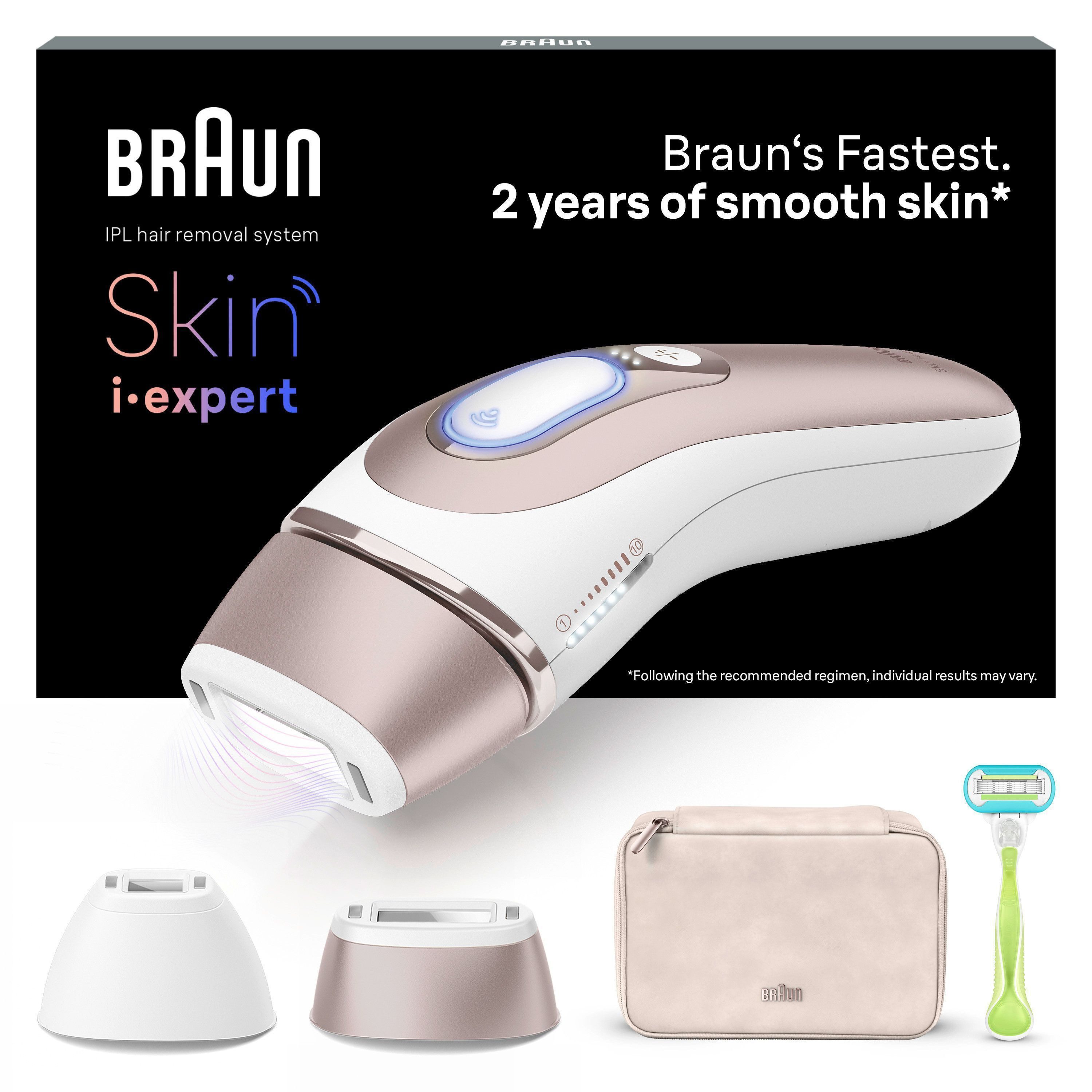 Braun IPL-ontharingsapparaat Smart Skin i·expert PL7147 2 opzetstukken voor gezicht & lichaam, venus scheermes & opbergtas