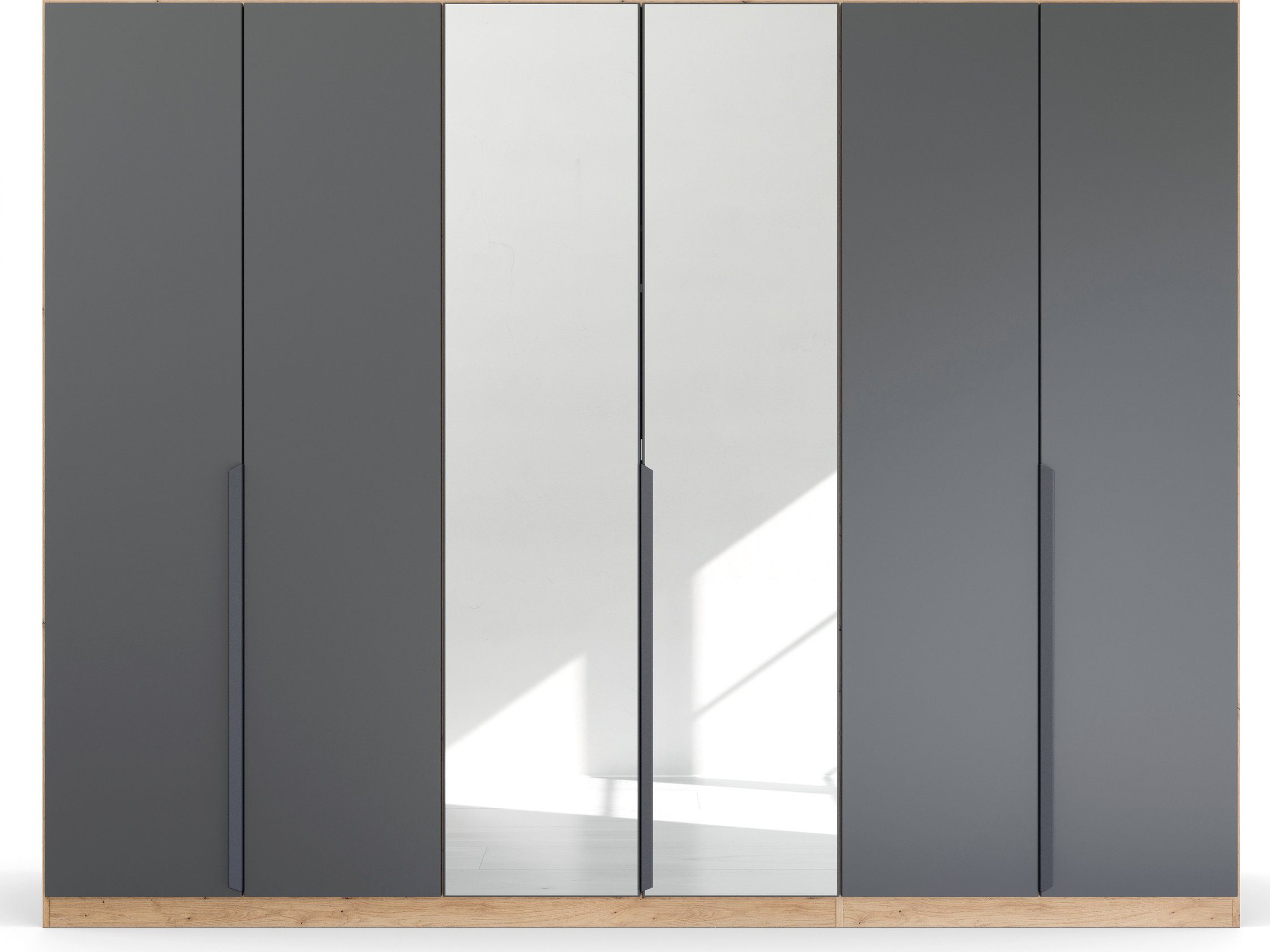 rauch Draaideurkast Dark&Wood by Quadra Spin in industriële stijl met metalen stanggrepen, met spiegel