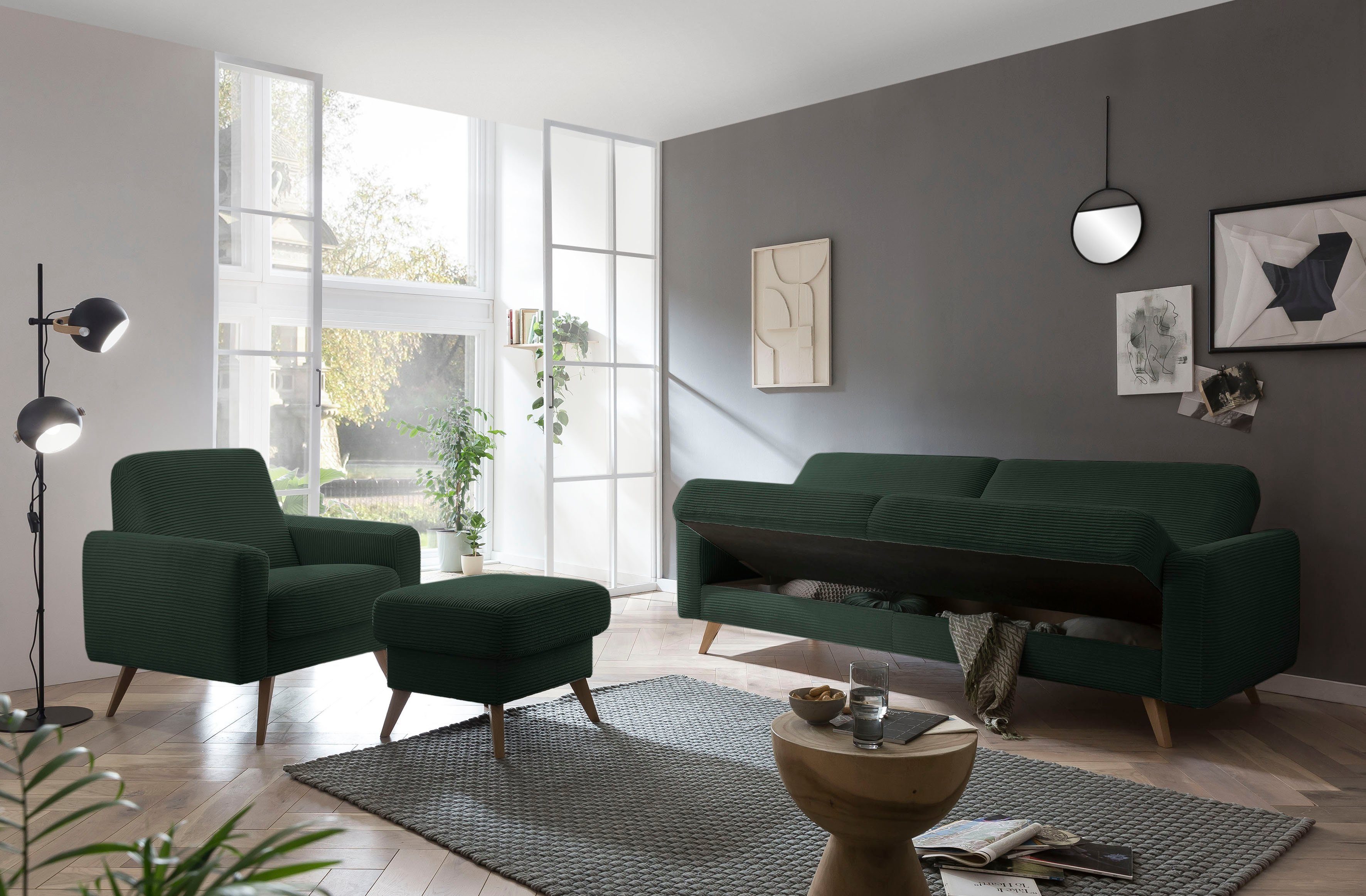 exxpo - sofa fashion 3-zitsbank Samso, elegant en comfortabel, actuele cord bekleding, kantelbank