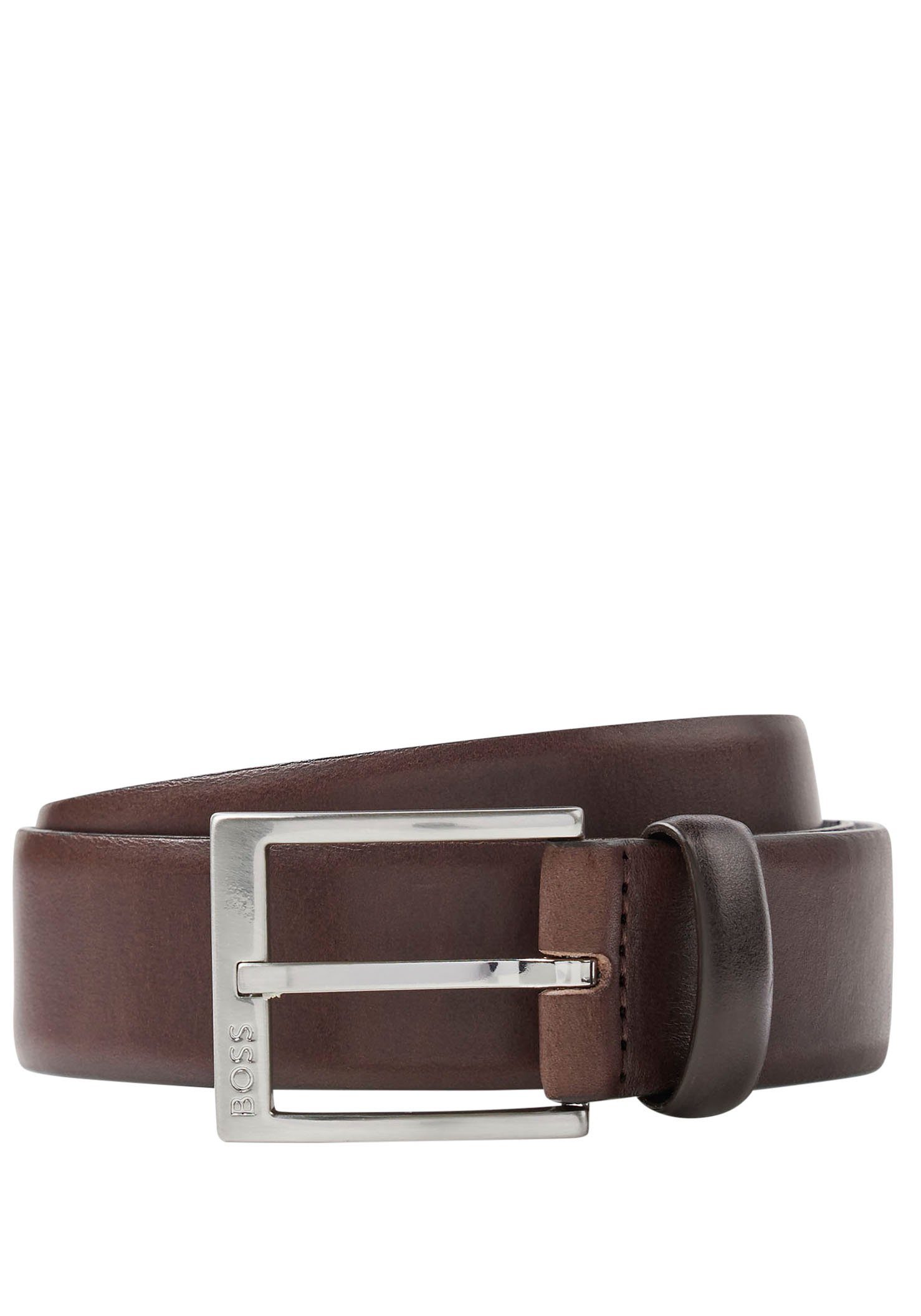 Boss Leren riem met vierkante sluiting en gegraveerd logo