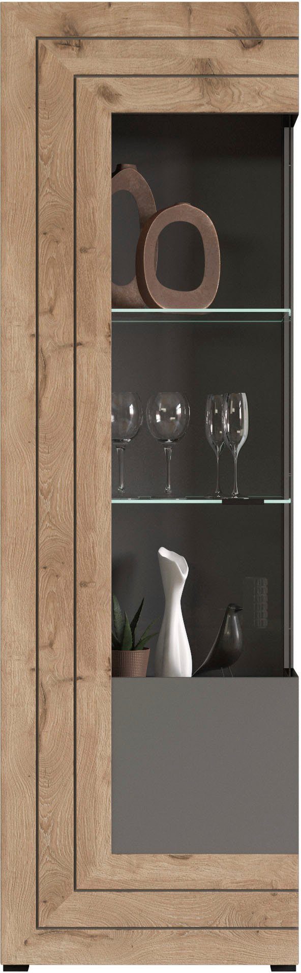 INOSIGN Vitrinekast Aalborg, hoogte 194 cm, 1 glazen deur, 2 glazen legplanken, metalen handgrepen