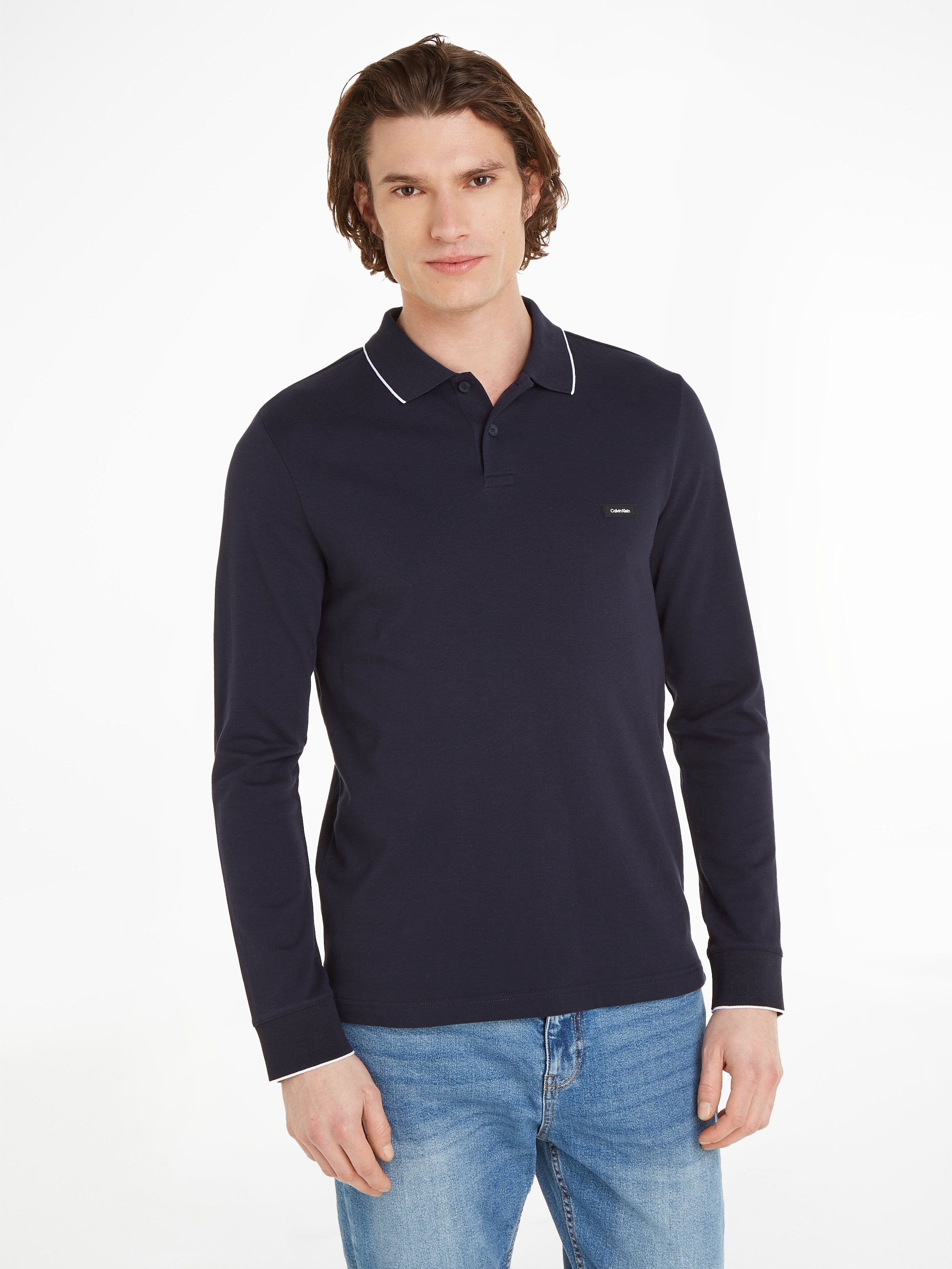 Calvin Klein Poloshirt STRETCH PIQUE TIPPING LS POLO