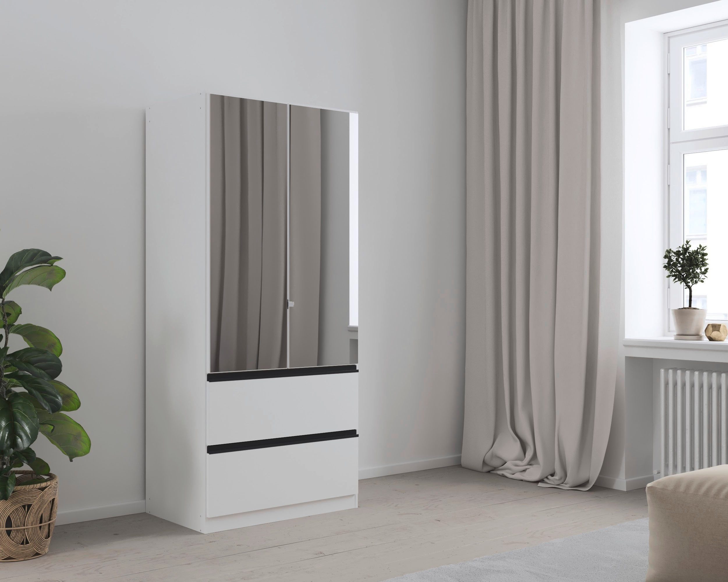 rauch Draaideurkast Kledingkast Kast Garderobe Wasmand COSTA in 3 Breedtes met spiegel, greeploos front en push-to-open functie made in germany