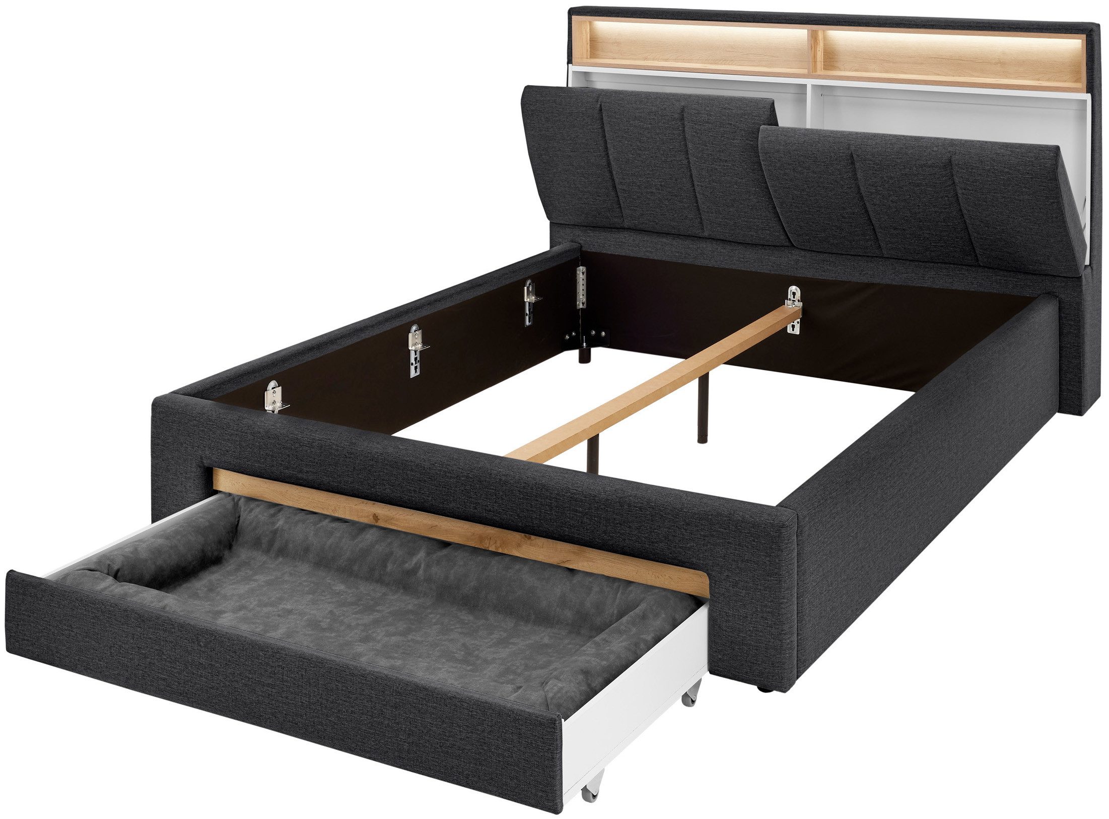 INOSIGN Gestoffeerd bed CiTY/GiRON,, gepolsterd opbergbed, met LED-verlichting Bedkisten met hondenbed of als opbergruimte, opklapbare hoofdeinden