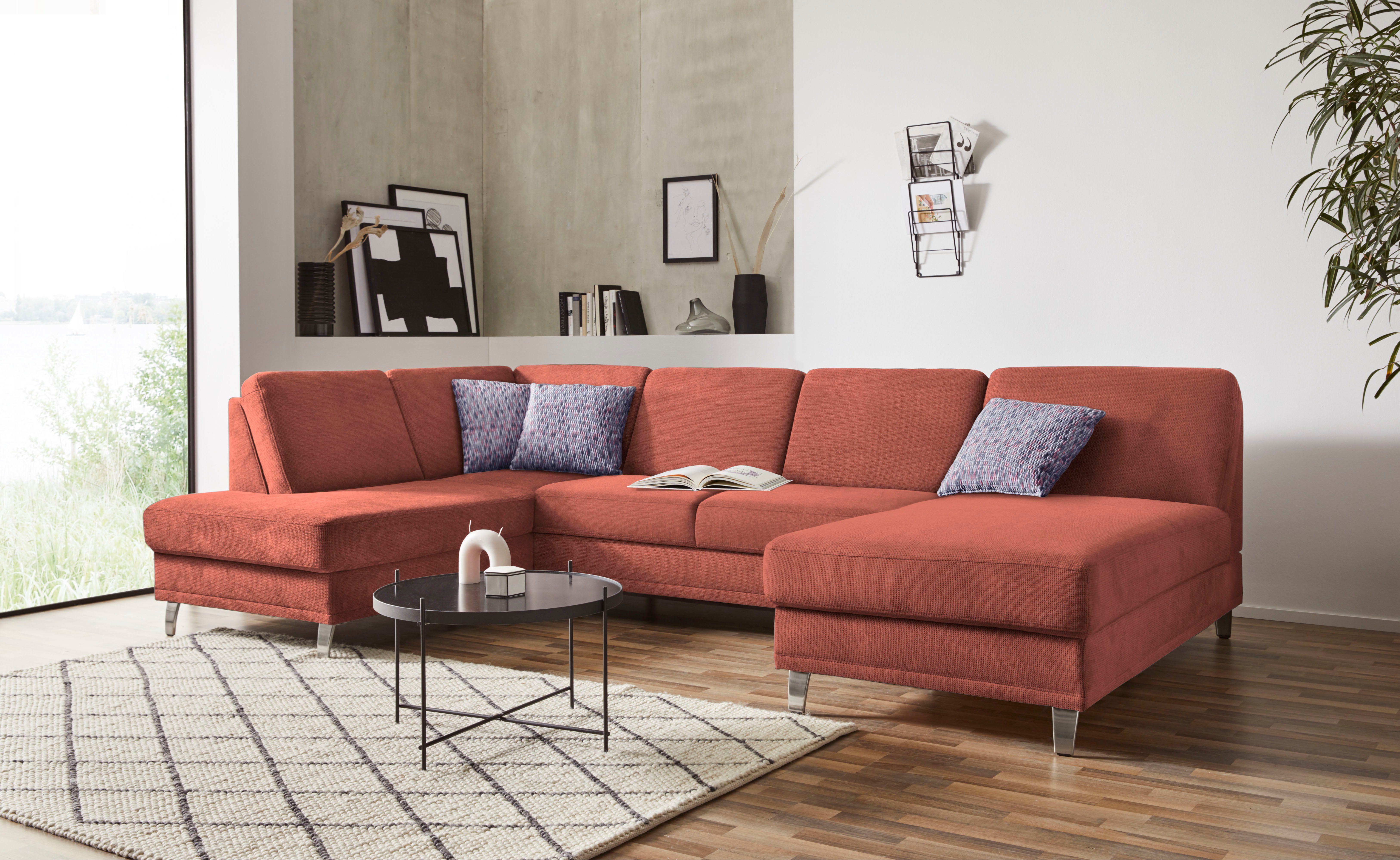 sit&more Zithoek Clio U-vorm naar keuze met slaapfunctie en bedkist, met binnenvering oranje, zithoeken, Breedte ligoppervlak: 283 cm, Lengte