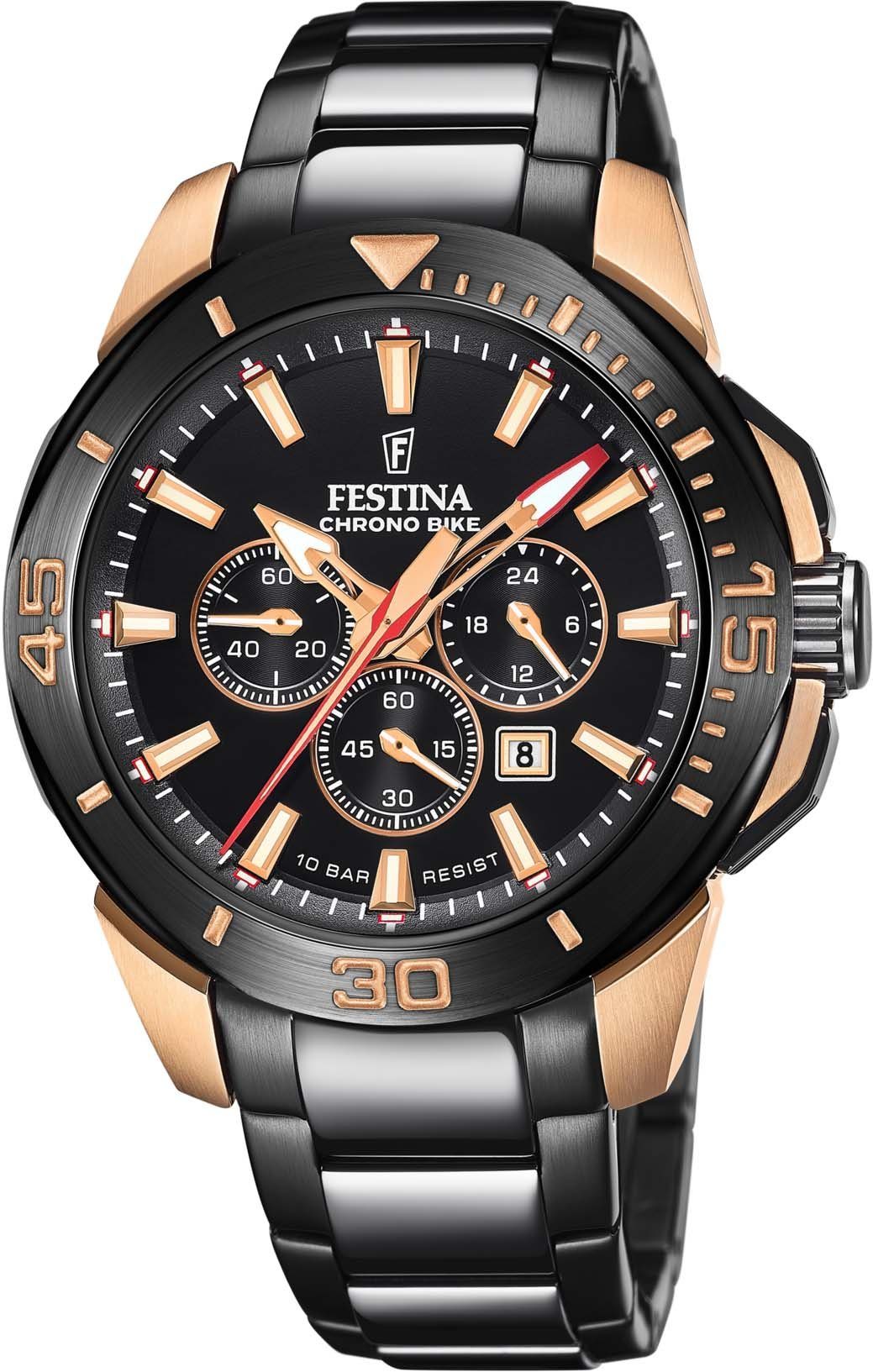 Festina Chronograaf Chrono Bike - Special Edition Polshorloge, quartz, herenhorloge, stopwatchfunctie, ideaal als cadeau (set, 3-delig, Met verwisselbare band van rubber en gereedschap)