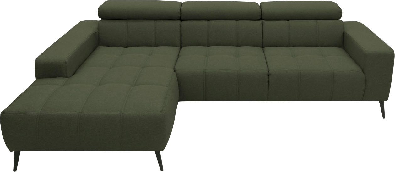 DOMO collection Hoekbank Trento L-vorm, met sledevoet of enkele voet naar keuze met verstelbare hoofdsteun, récamier links/rechts bestelbaar