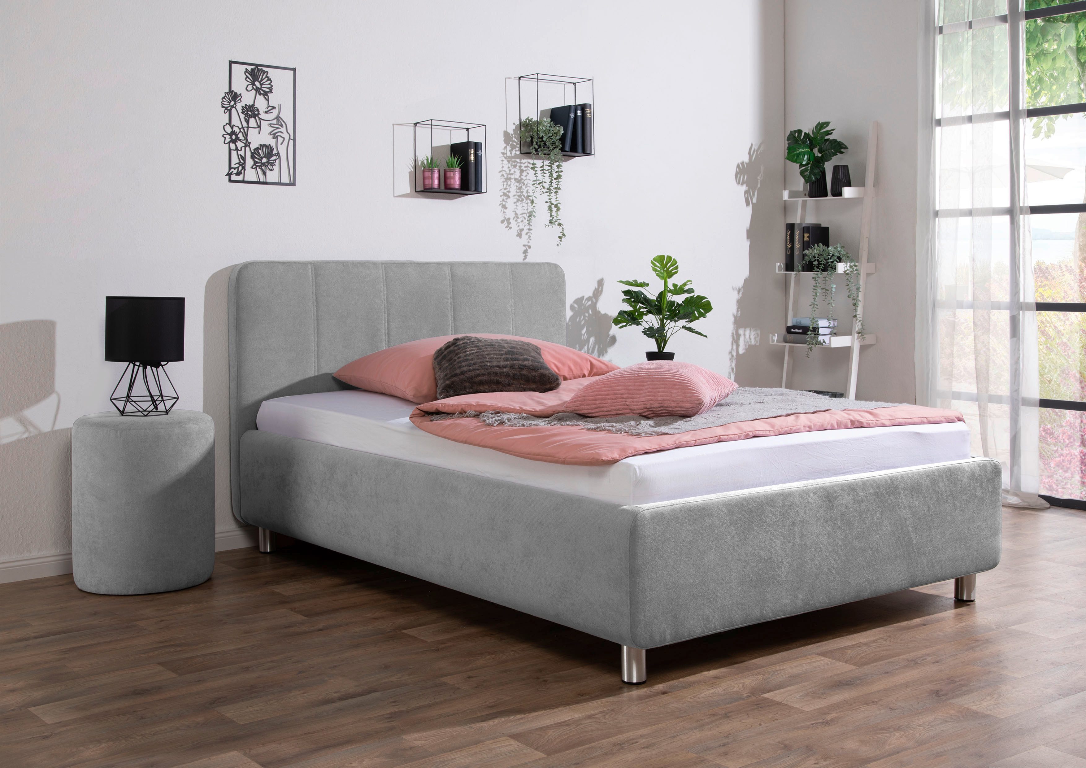 Maintal Gestoffeerd bed Wiesenblick, verkrijgbaar in fluweel en structuur bedden grijs