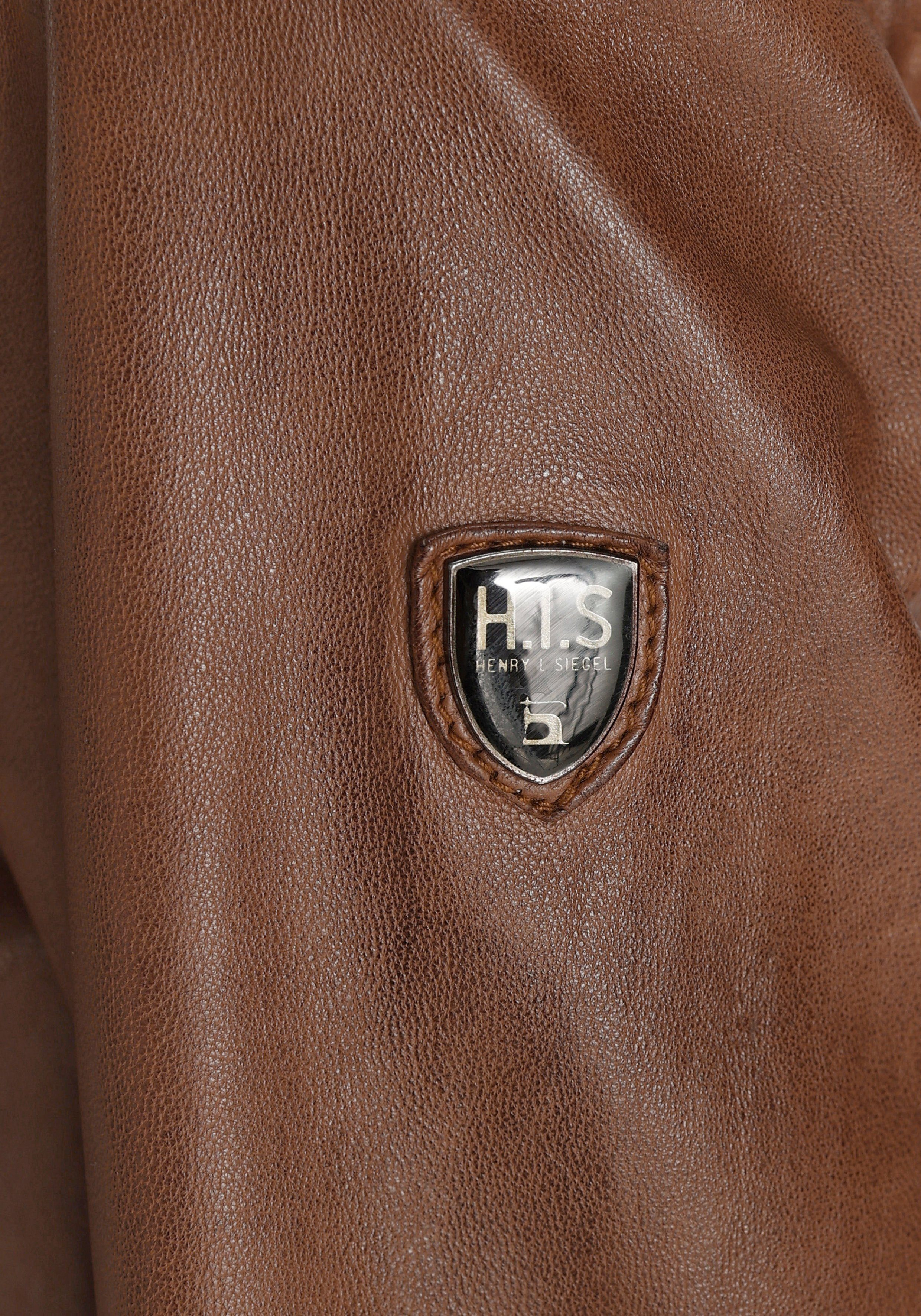 H.I.S Leren jack van lamsleer, figuuraccentuerende snit, met staande kraag