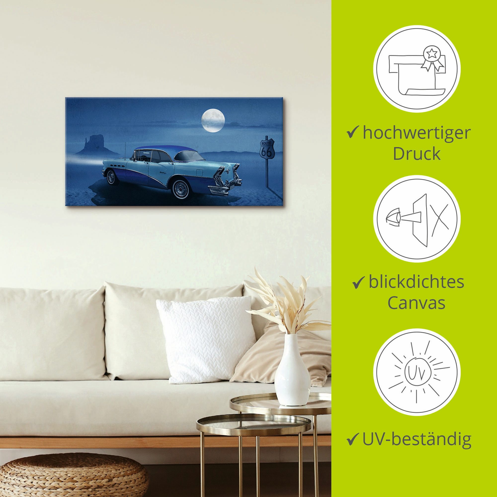 Artland Artprint Blauwe nacht op Route 66 als artprint op linnen, poster in verschillende formaten maten