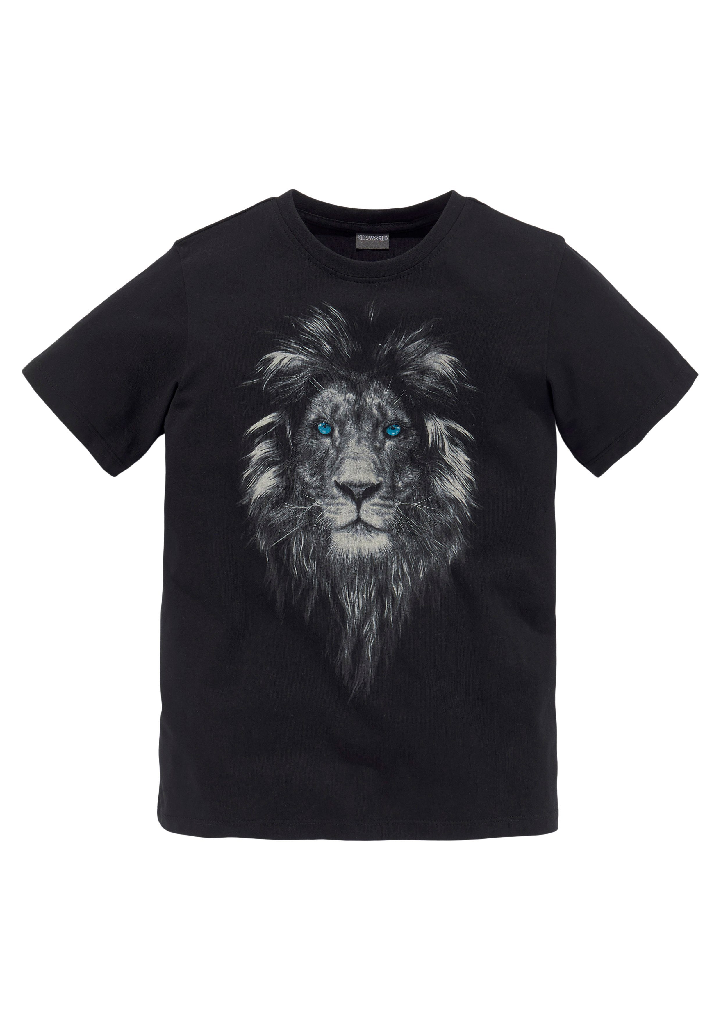 KIDSWORLD T-shirt Met leeuwenprint: LION WITH BLUE EYES Korte mouwen, basic pasvorm, met trendy print, ronde hals