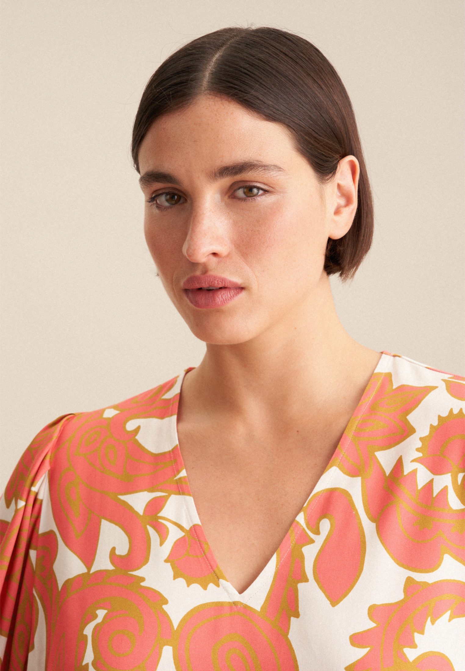 seidensticker Shirtblouse Zwarte roos 3/4-mouw v-hals paisley