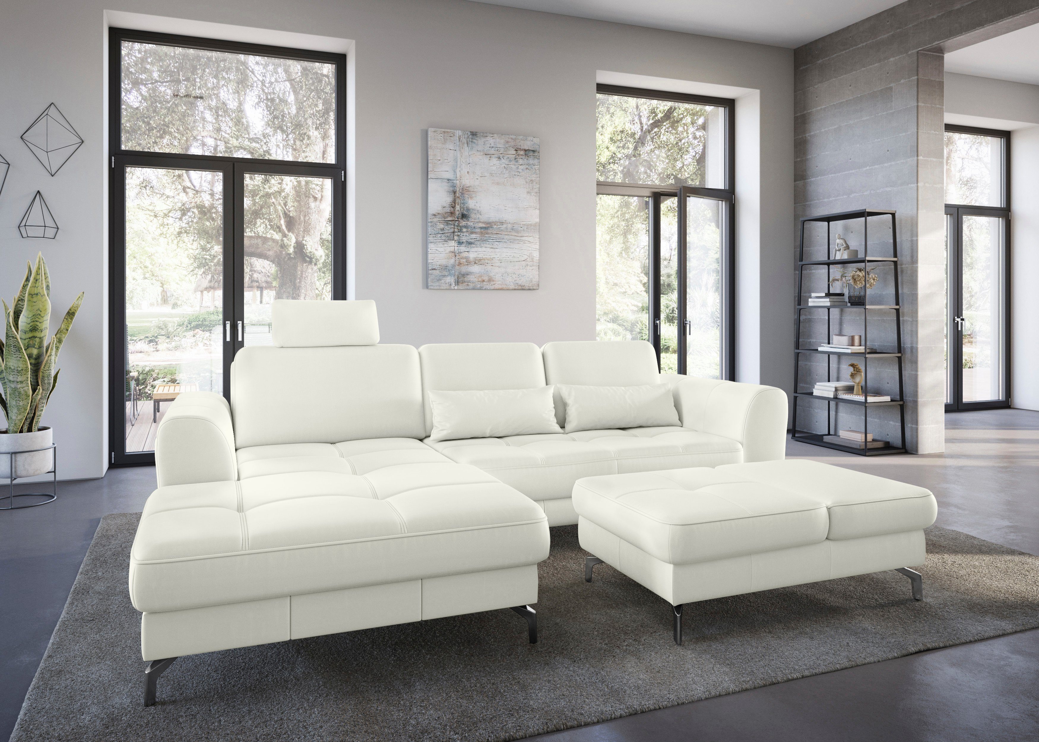 sit&more Hoekbank Bendigo L-vorm inclusief zitdiepteverstelling, bodemvrijheid 12 cm, in 2 pootkleuren wit, hoekbanken, Mega-récamier links, Met