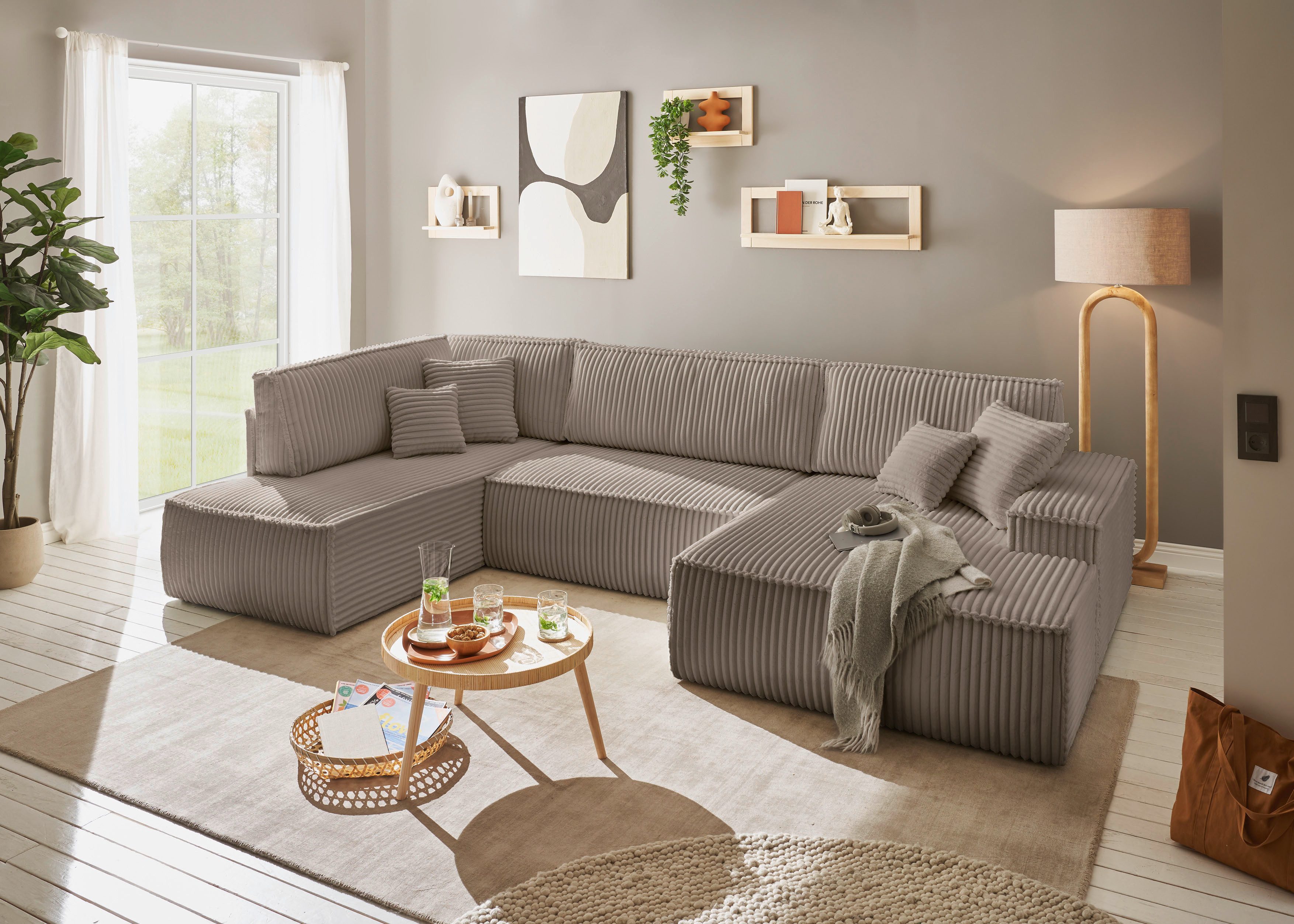 andas Zithoek FINNLEY U-model XXL 329 cm, bedbank, slaapfunctie m. bedkist