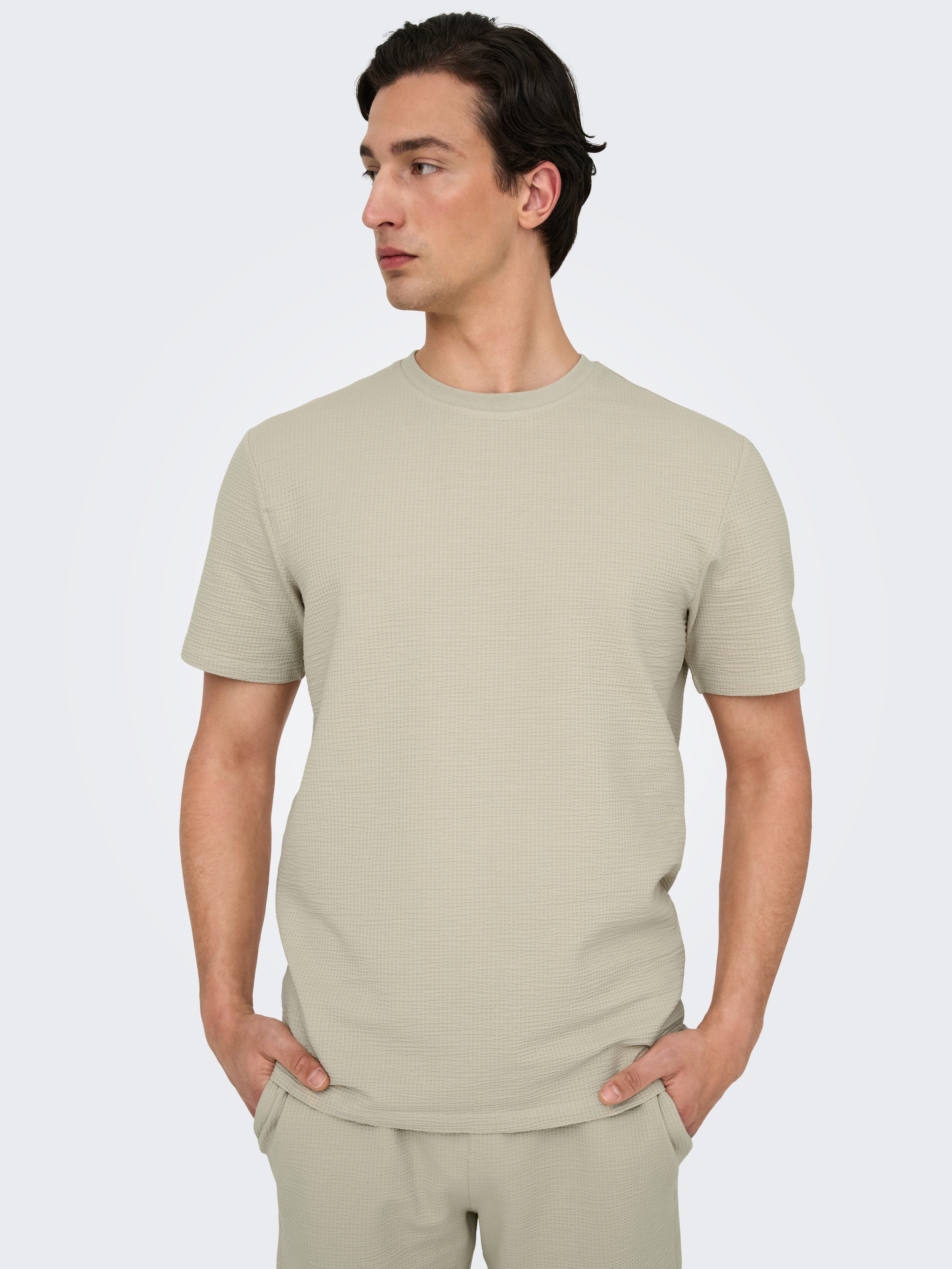 ONLY & SONS Shirt met ronde hals ONSKIAN LIFE REG SEERSUCKER SS TEE NOOS heren ronde hals maat M grijs