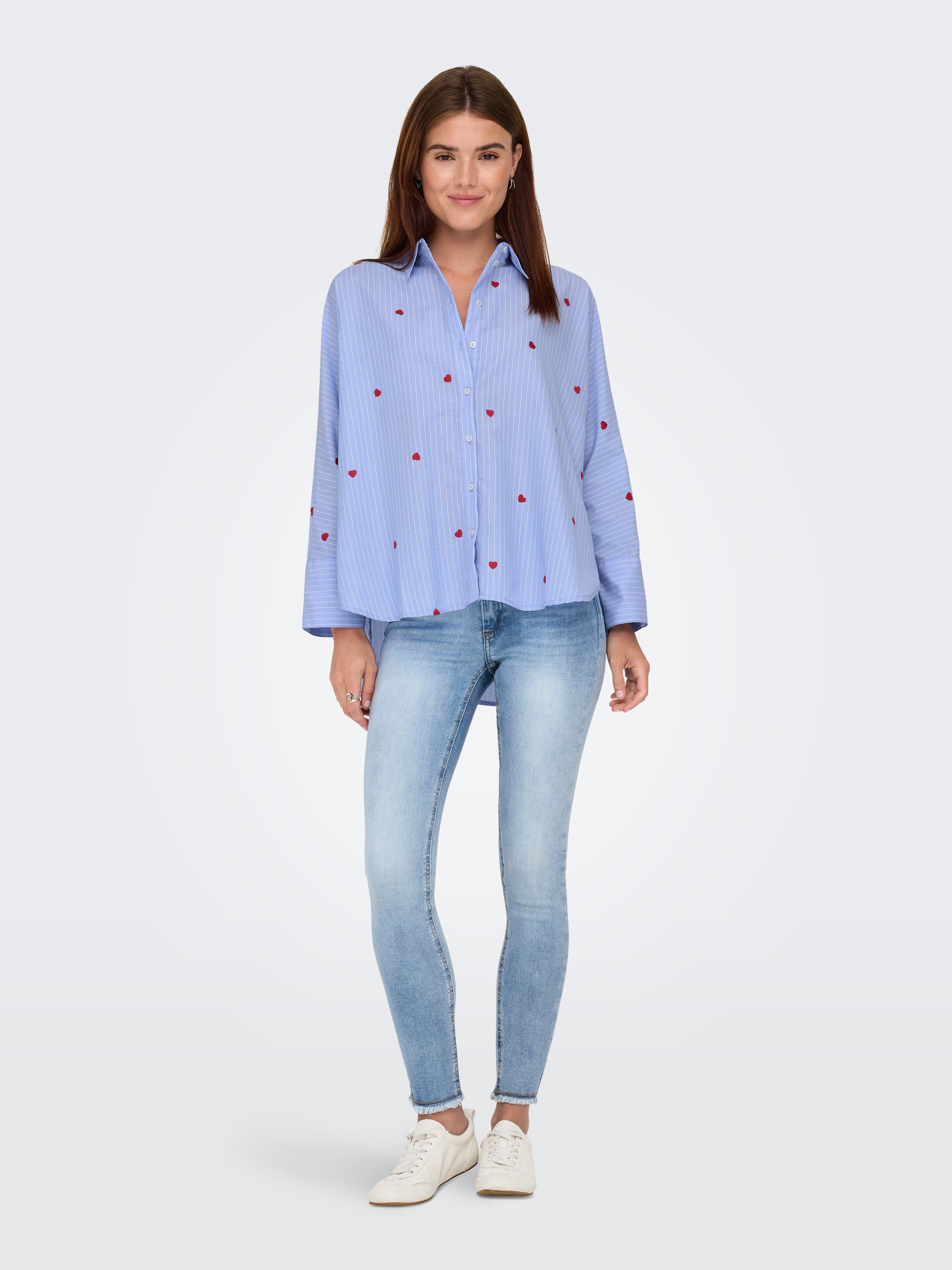 Only Overhemdblouse ONLNEW LINA GRACE LS STRIPE EMB SHIRT